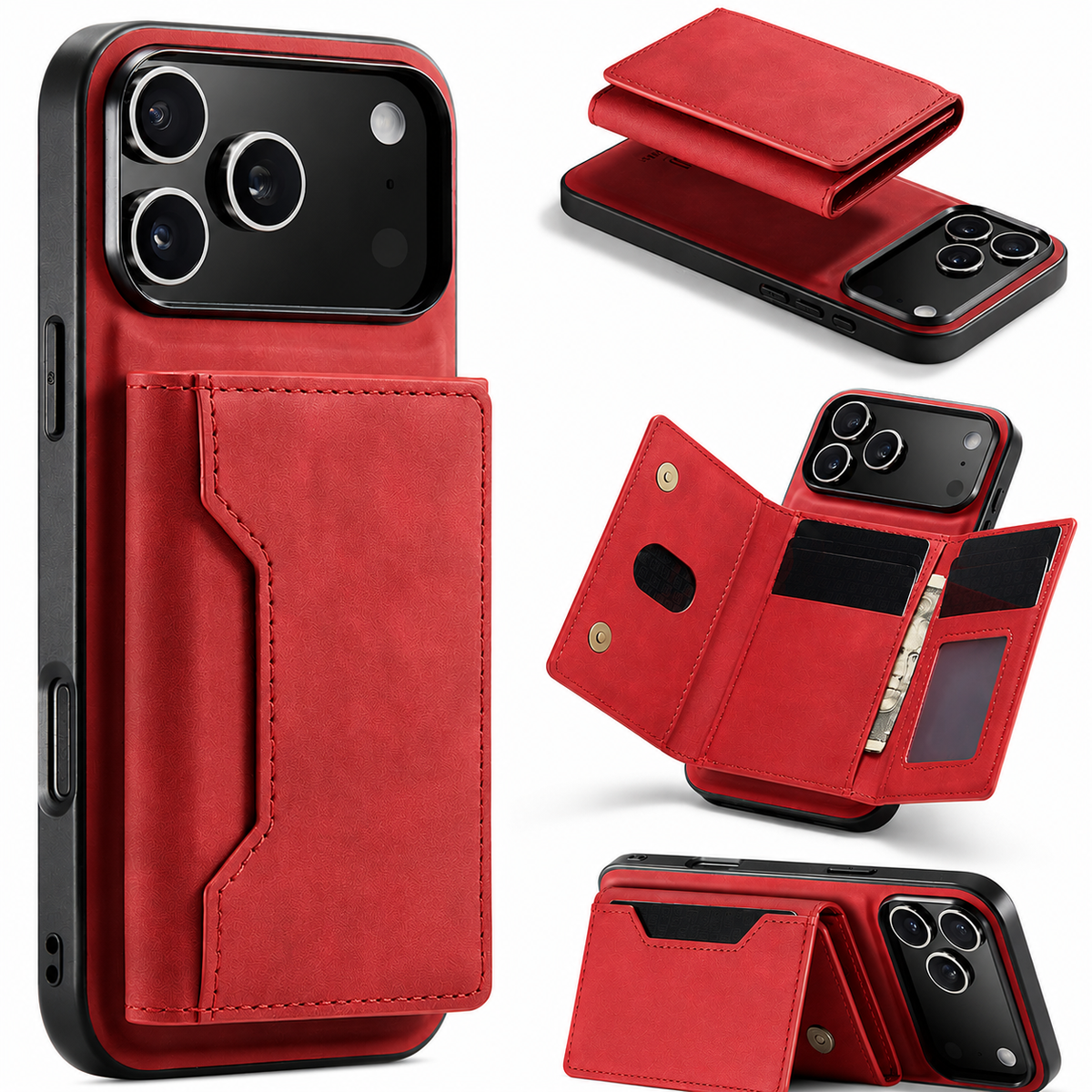 Premium iPhone Case Detachable Magnetic Leather Wallet Card Holder Kickstand Protective Cover Full Coverage Anti Scratch Slim Folio Secure Storage