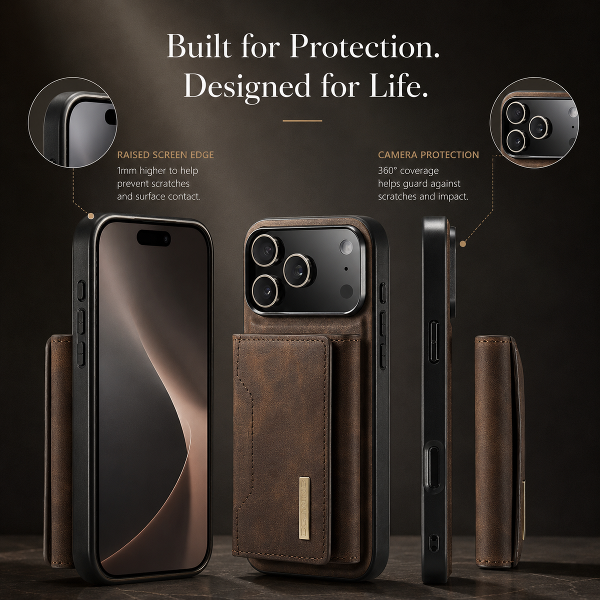 Premium iPhone Case Detachable Magnetic Leather Wallet Card Holder Kickstand Protective Cover Full Coverage Anti Scratch Slim Folio Secure Storage