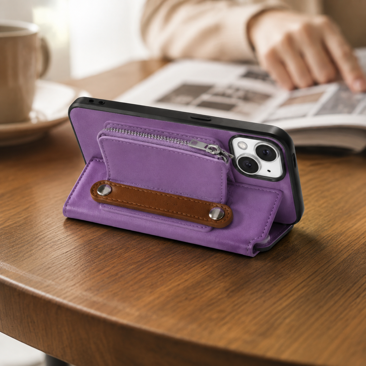 Premium iPhone Case Detachable Zipper Wallet Flip Cover PU Leather Card Holder Magnetic Closure Wrist Strap Shockproof Full Protection Slim Design