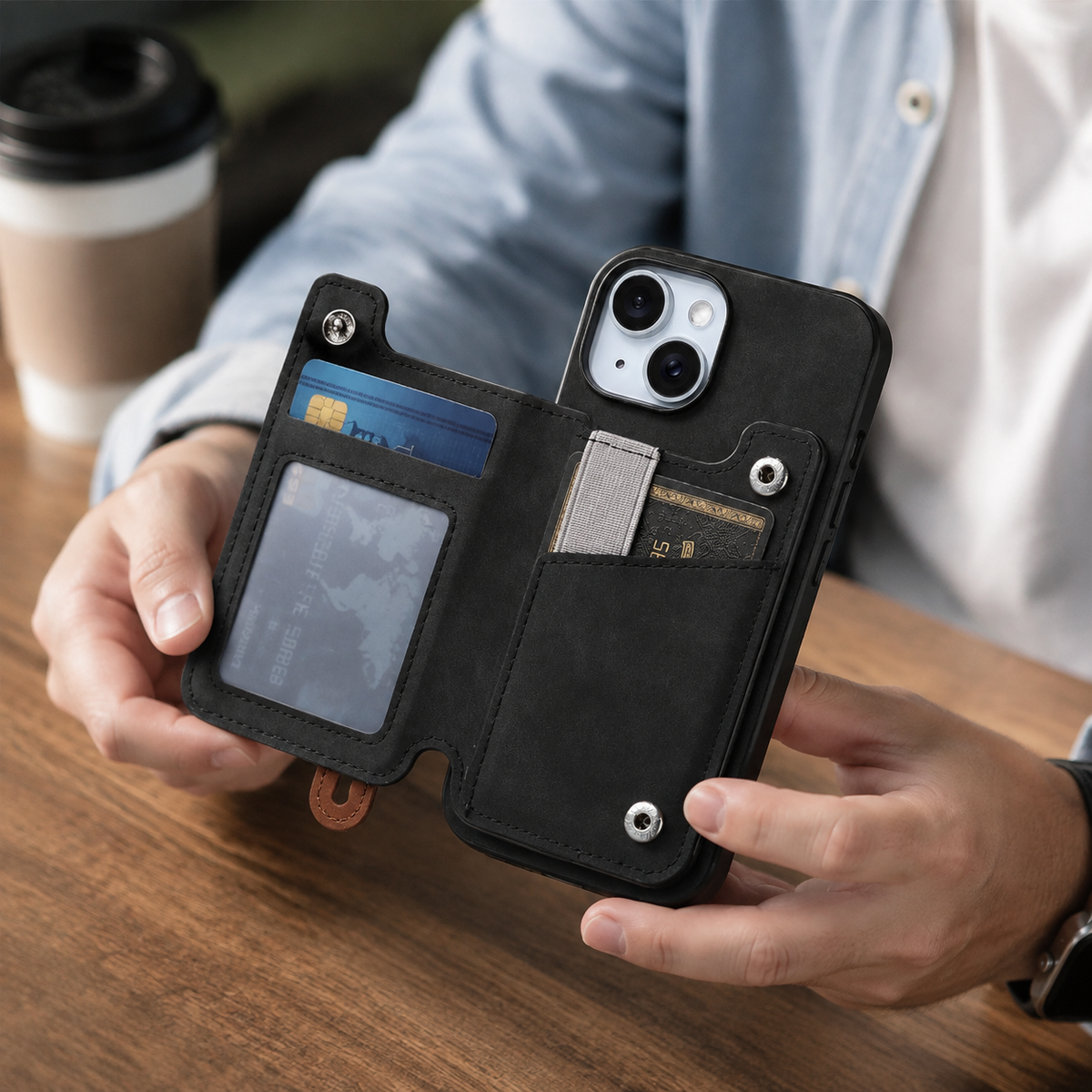 Premium iPhone Case Detachable Zipper Wallet Flip Cover PU Leather Card Holder Magnetic Closure Wrist Strap Shockproof Full Protection Slim Design