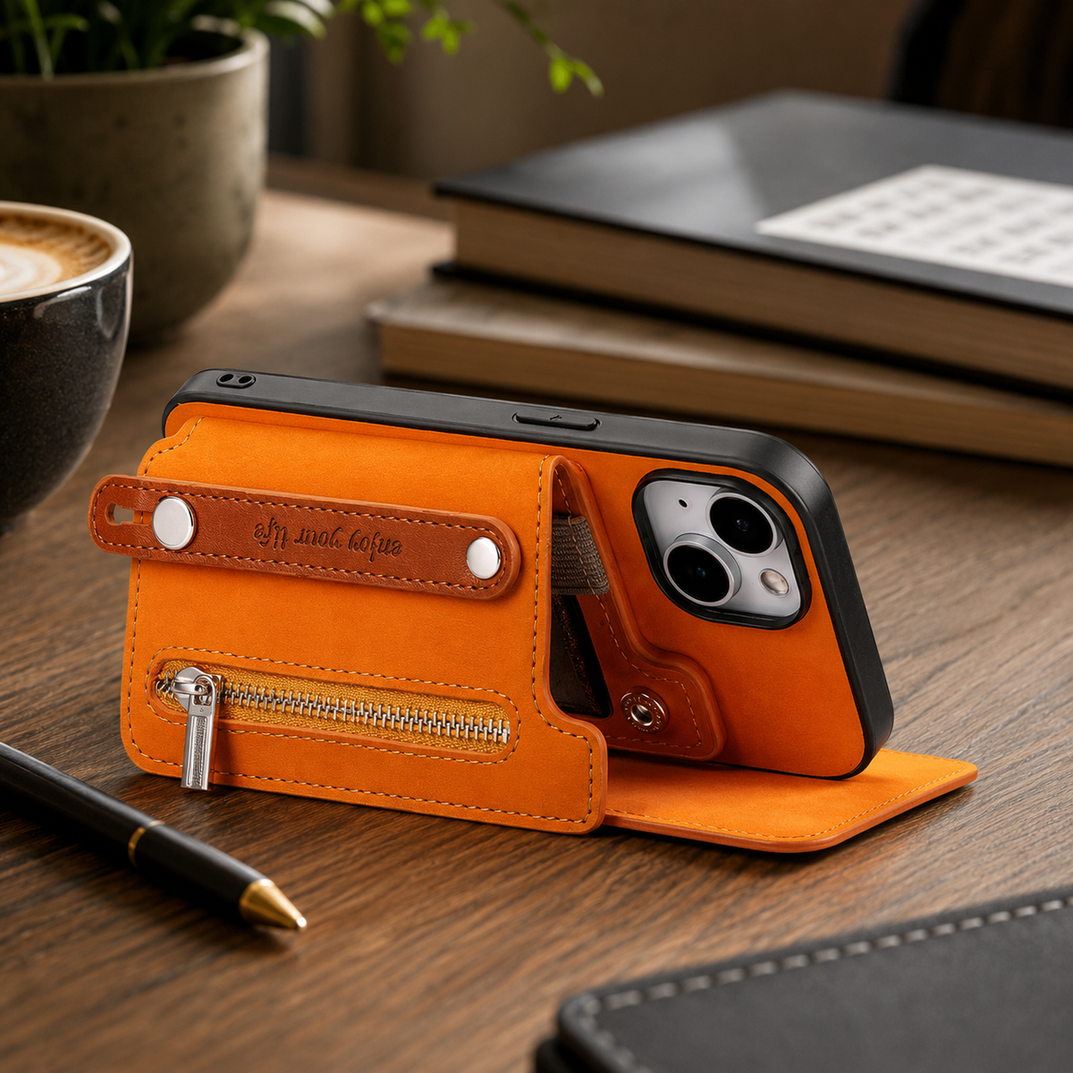 Premium iPhone Case Detachable Zipper Wallet Flip Cover PU Leather Card Holder Magnetic Closure Wrist Strap Shockproof Full Protection Slim Design