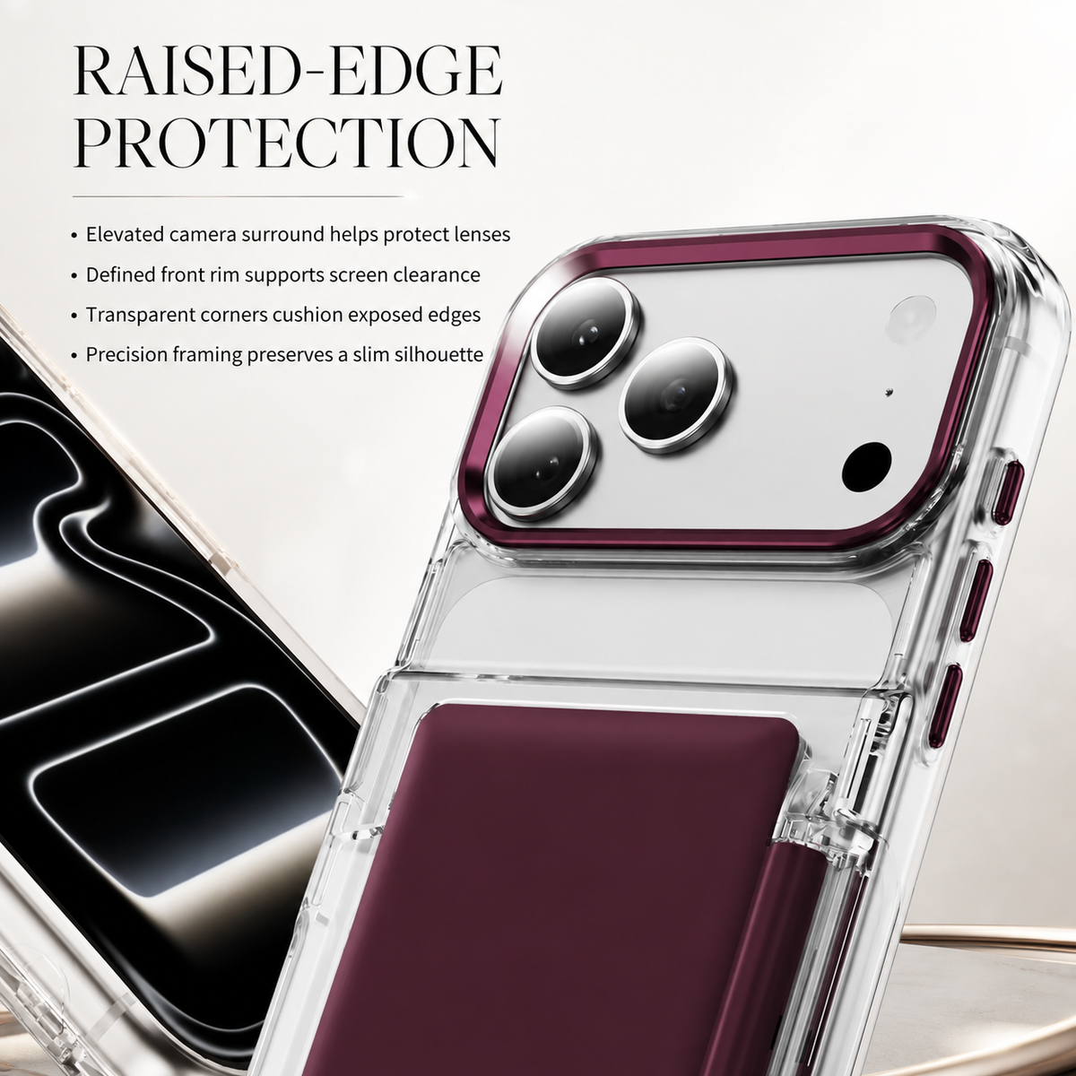 Premium iPhone Case Dual Card Slot Transparent Wallet Holder Shockproof Hard PC Anti Scratch Non Slip Lightweight Protective Back Cover Case Design