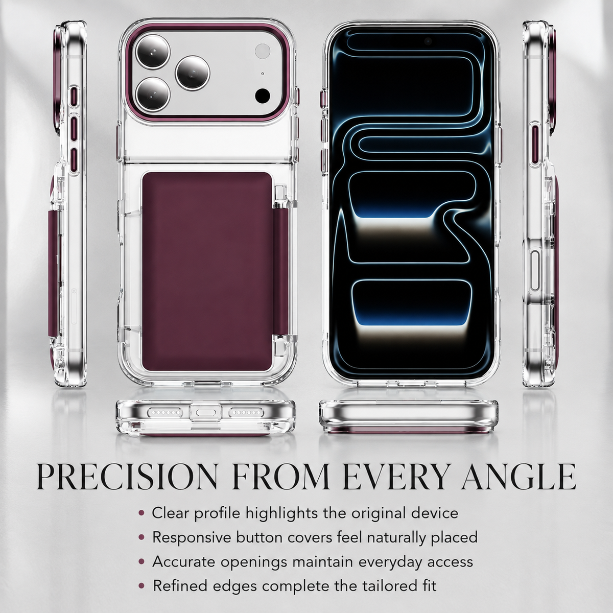 Premium iPhone Case Dual Card Slot Transparent Wallet Holder Shockproof Hard PC Anti Scratch Non Slip Lightweight Protective Back Cover Case Design