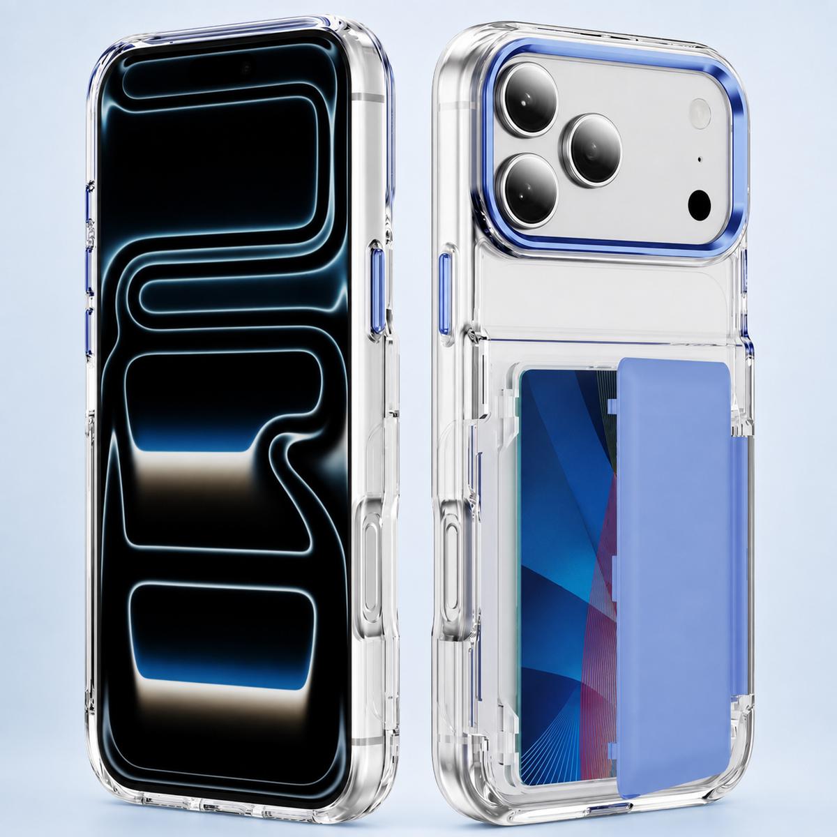 Premium iPhone Case Dual Card Slot Transparent Wallet Holder Shockproof Hard PC Anti Scratch Non Slip Lightweight Protective Back Cover Case Design