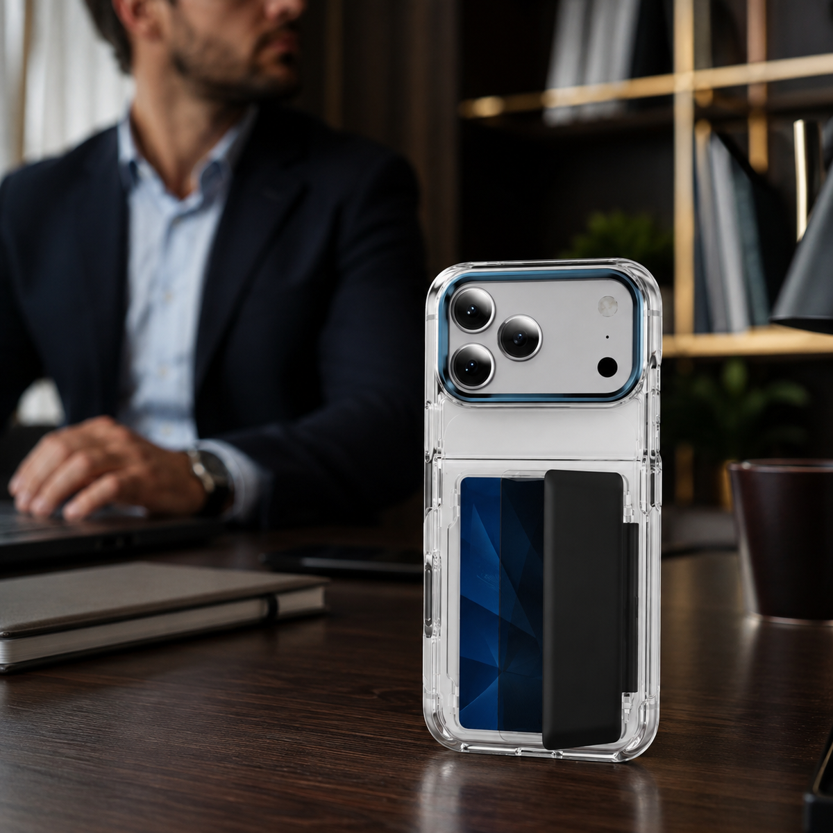 Premium iPhone Case Dual Card Slot Transparent Wallet Holder Shockproof Hard PC Anti Scratch Non Slip Lightweight Protective Back Cover Case Design