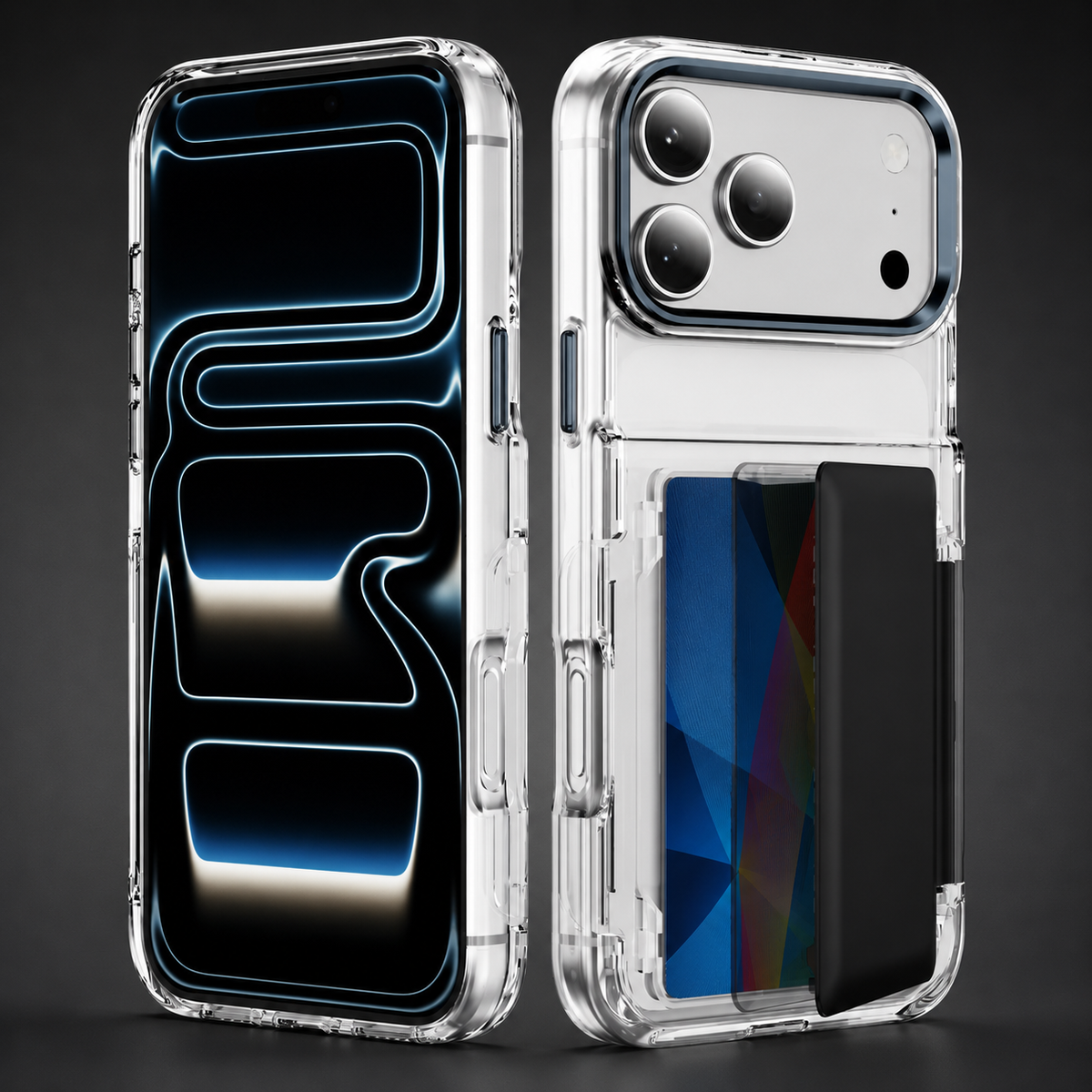 Premium iPhone Case Dual Card Slot Transparent Wallet Holder Shockproof Hard PC Anti Scratch Non Slip Lightweight Protective Back Cover Case Design