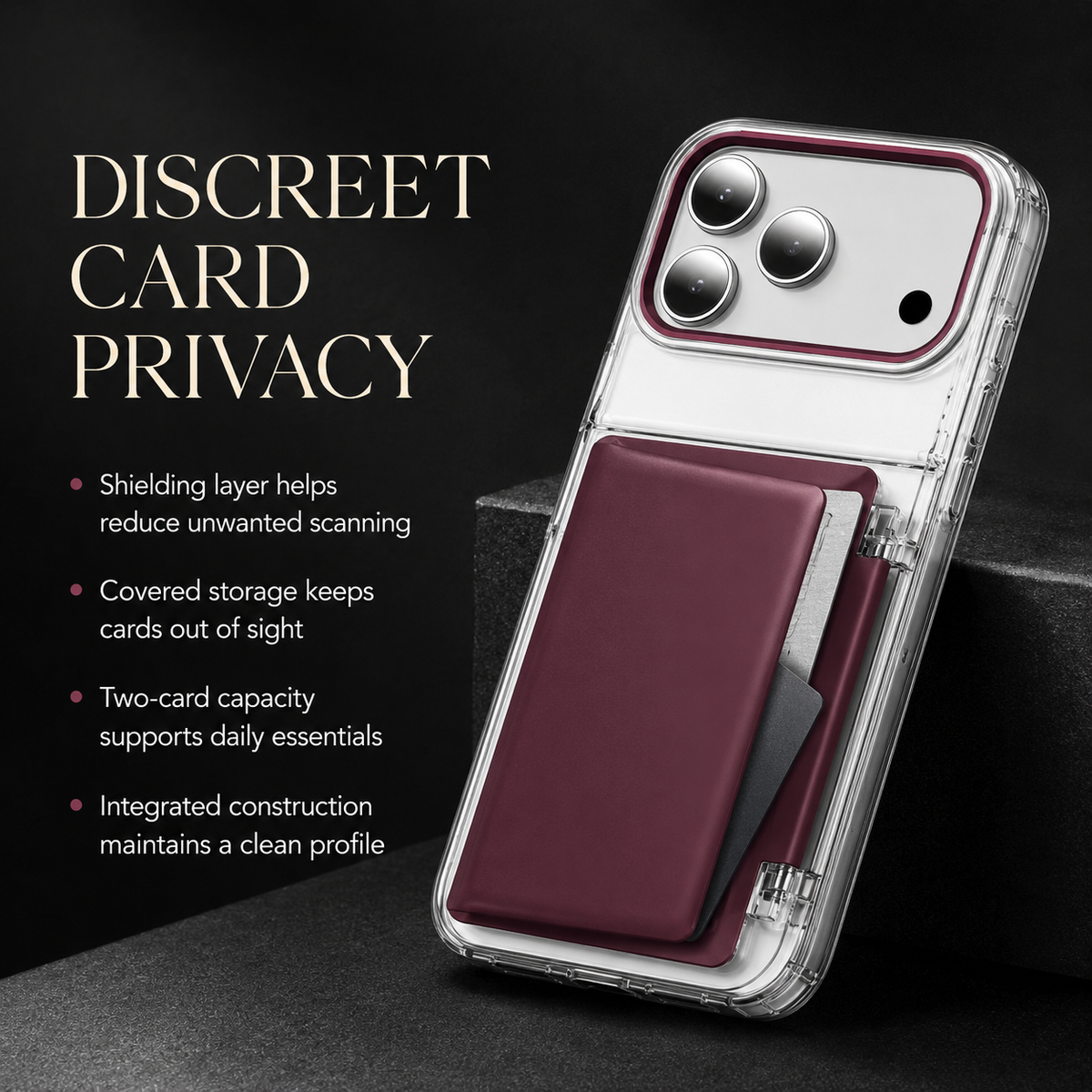 Premium iPhone Case Dual Card Slot Transparent Wallet Holder Shockproof Hard PC Anti Scratch Non Slip Lightweight Protective Back Cover Case Design