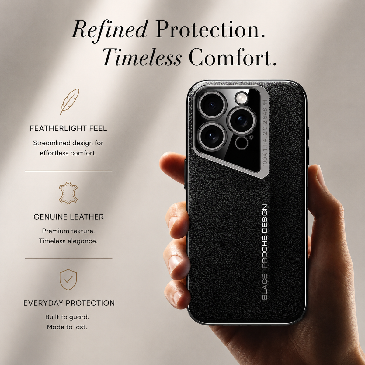 Premium iPhone Case Electroplated Genuine Leather Shockproof Protective Cover Hard Back Slim Design Camera Lens Protection Anti Slip Grip