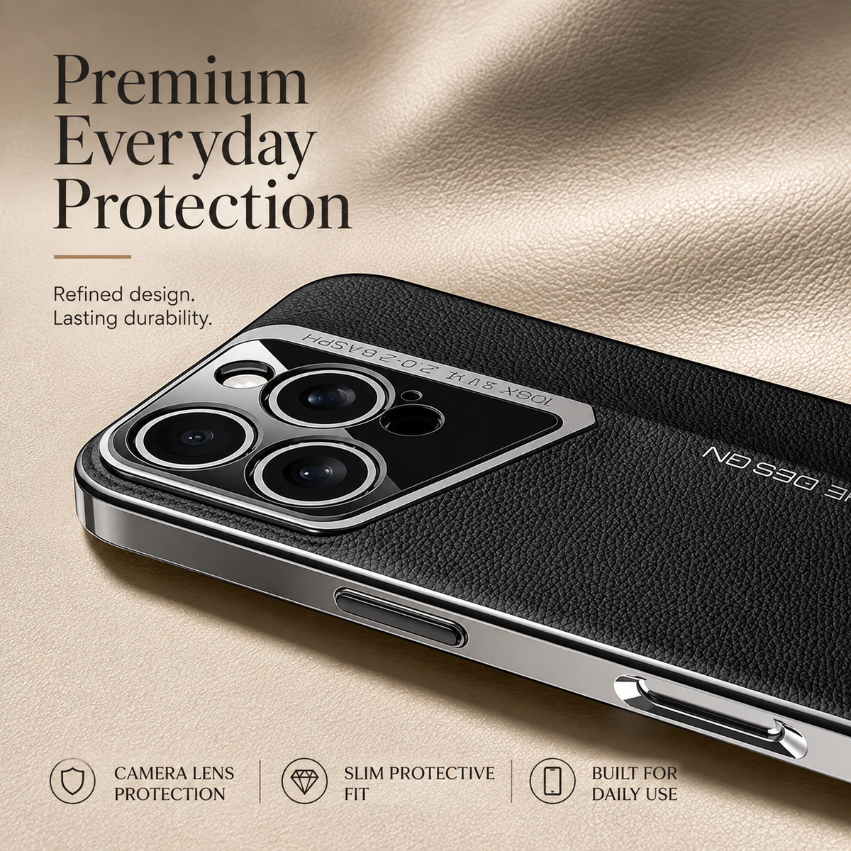 Premium iPhone Case Electroplated Genuine Leather Shockproof Protective Cover Hard Back Slim Design Camera Lens Protection Anti Slip Grip