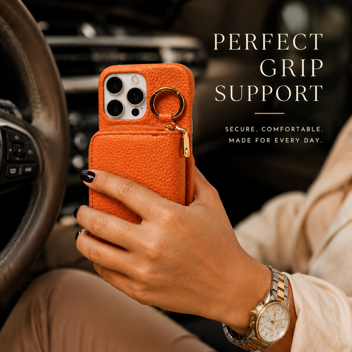 Premium iPhone Case Faux Leather Crossbody Wallet Cover Card Slots Ring Holder Shoulder Strap Shockproof Full Protection Slim Elegant Stand Design