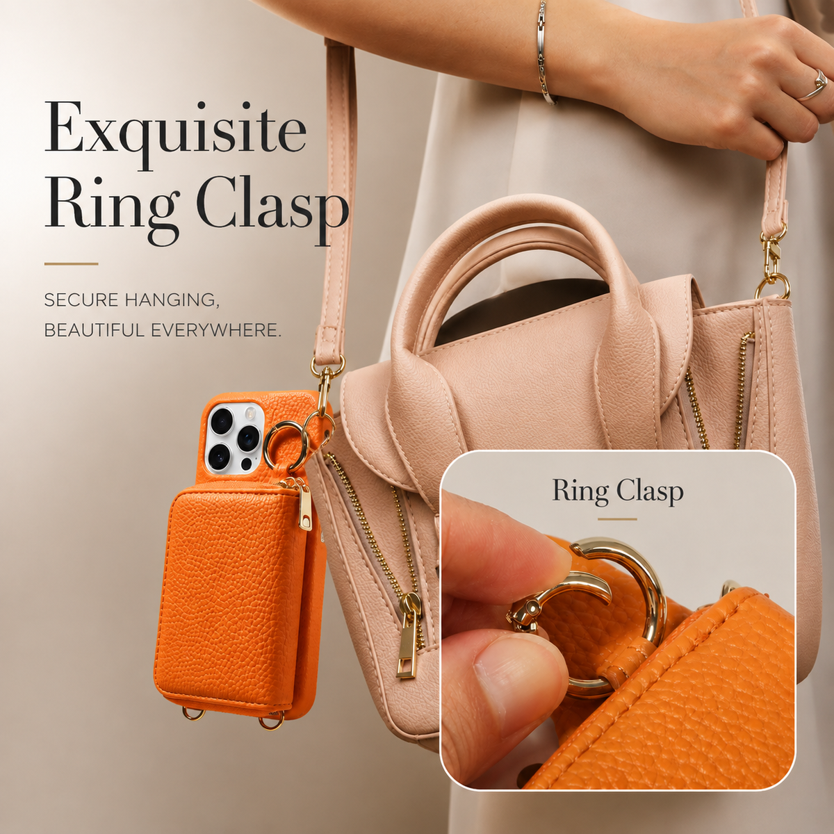 Premium iPhone Case Faux Leather Crossbody Wallet Cover Card Slots Ring Holder Shoulder Strap Shockproof Full Protection Slim Elegant Stand Design
