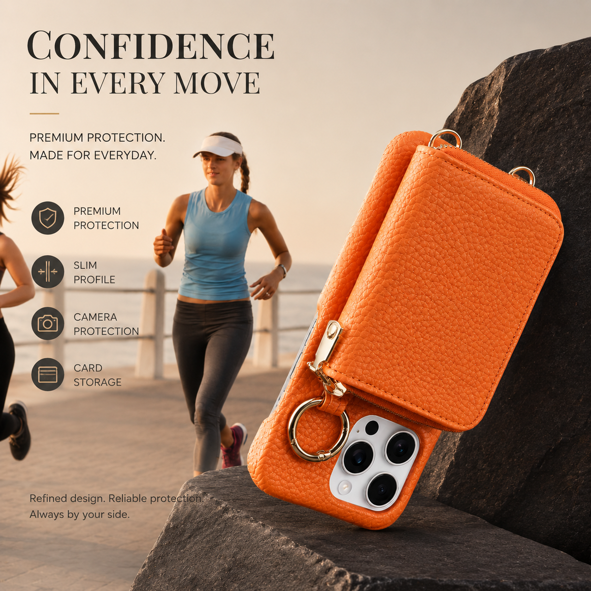 Premium iPhone Case Faux Leather Crossbody Wallet Cover Card Slots Ring Holder Shoulder Strap Shockproof Full Protection Slim Elegant Stand Design