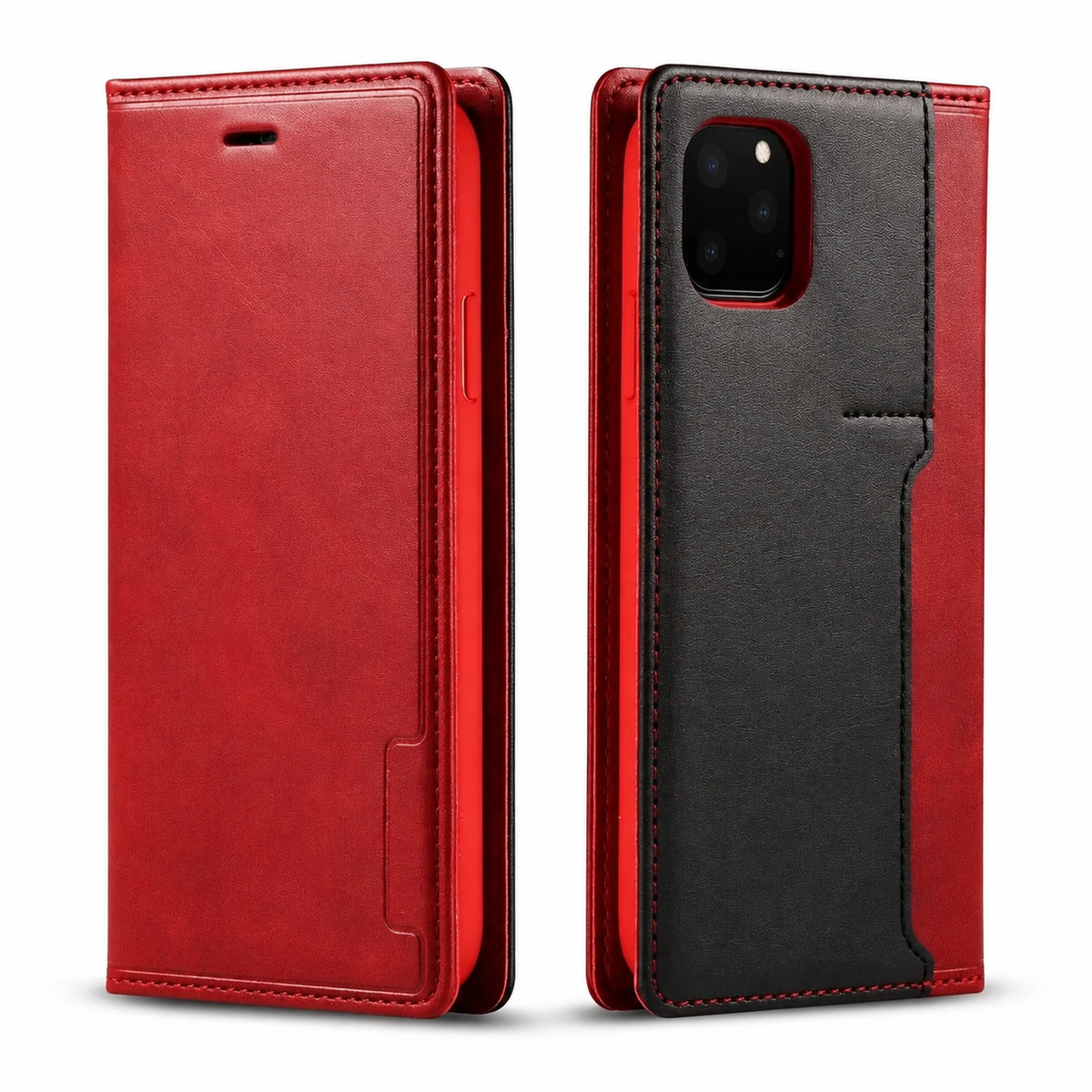 Premium iPhone Case Flip Wallet MagSafe Compatible Genuine Leather Magnetic Closure Card Holder Shockproof Protective Cover Camera Lens Protection Slim Design