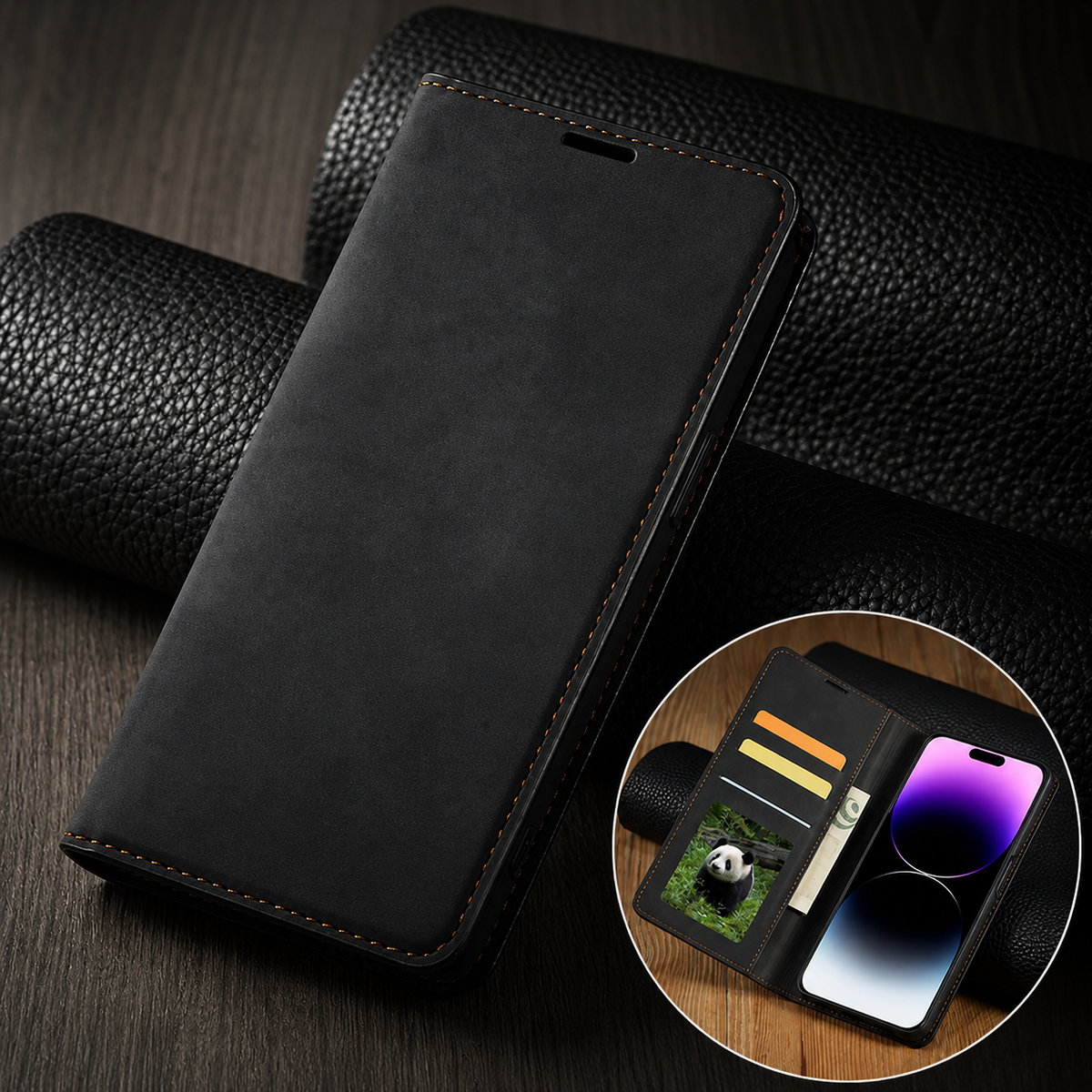 Premium iPhone Case Flip Wallet MagSafe Compatible Leather Card Holder Magnetic Closure Shockproof Protective Cover Camera Lens Protection Stand Function