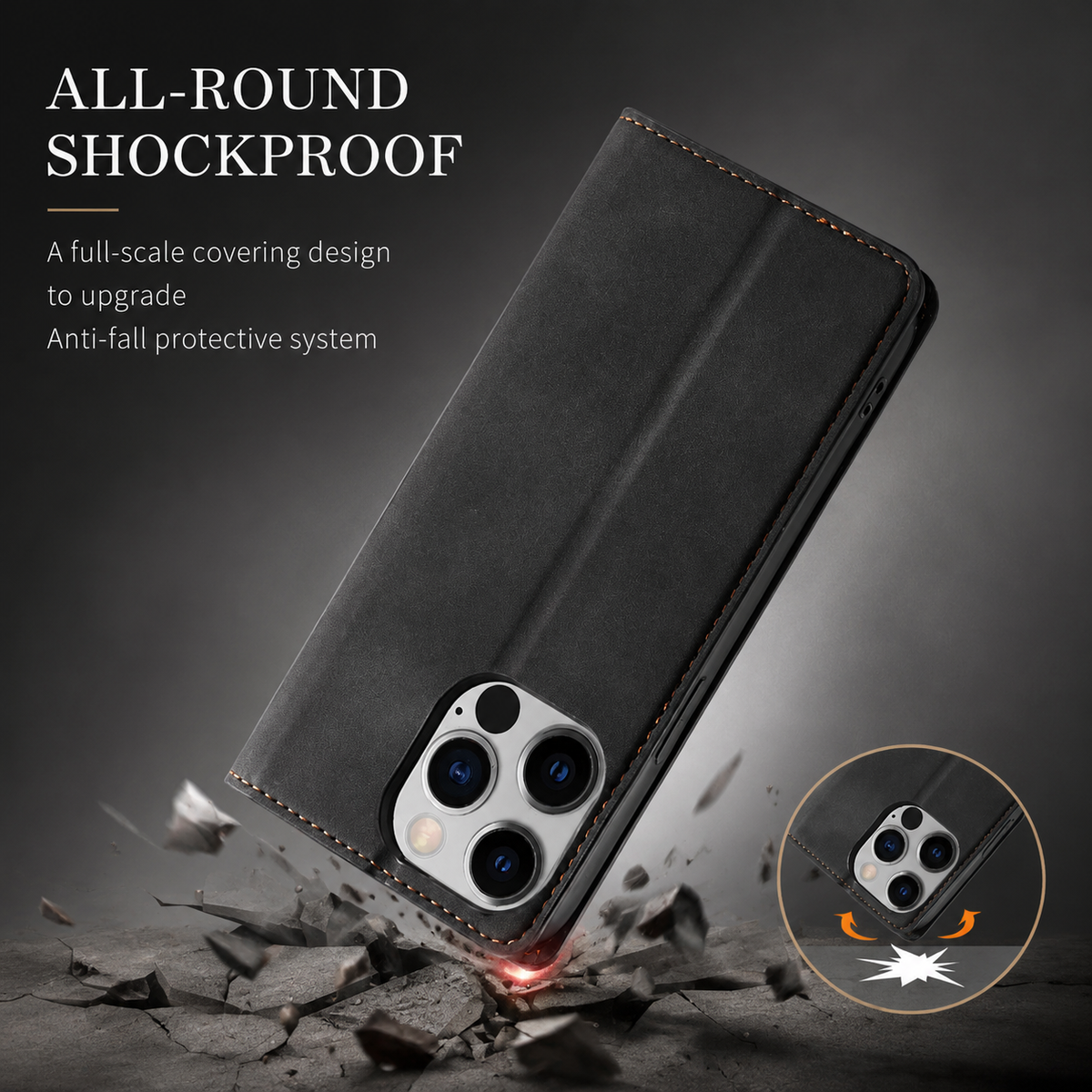 Premium iPhone Case Flip Wallet MagSafe Compatible Leather Card Holder Magnetic Closure Shockproof Protective Cover Camera Lens Protection Stand Function