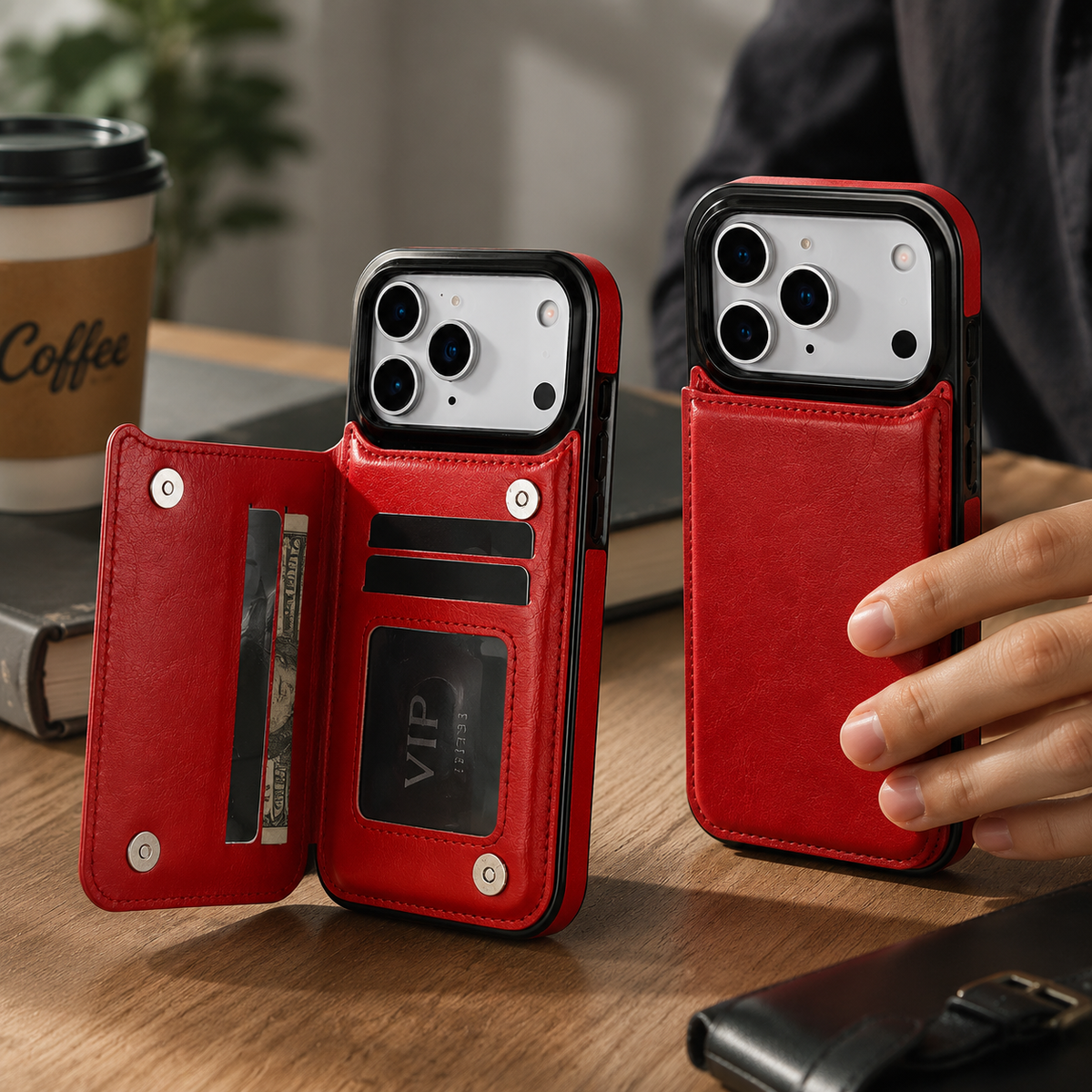 Premium iPhone Case Flip Wallet MagSafe Compatible Leather RFID Blocking Card Holder Magnetic Closure Shockproof Protective Cover Camera Lens Protection Stand Function