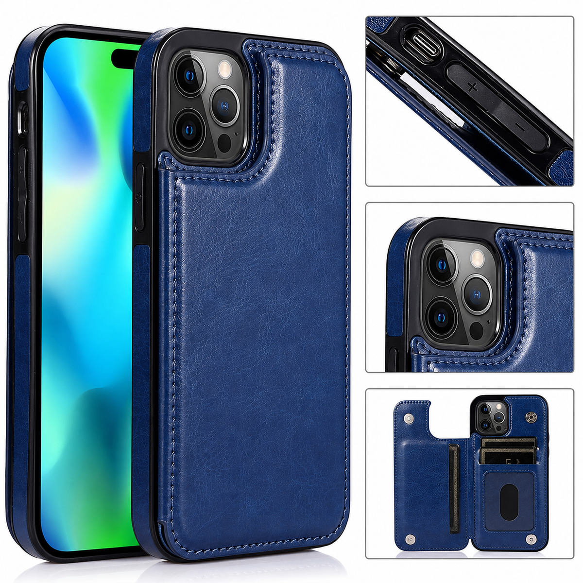Premium iPhone Case Flip Wallet MagSafe Compatible Leather RFID Blocking Card Holder Magnetic Closure Shockproof Protective Cover Camera Lens Protection Stand Function