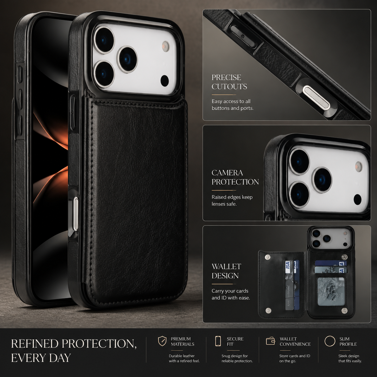 Premium iPhone Case Flip Wallet MagSafe Compatible Leather RFID Blocking Card Holder Magnetic Closure Shockproof Protective Cover Camera Lens Protection Stand Function