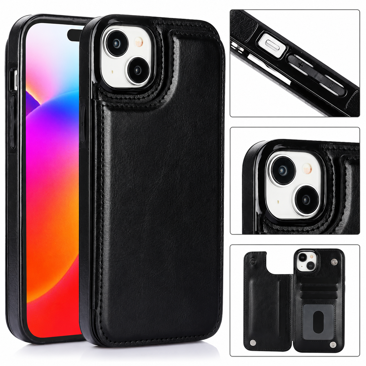 Premium iPhone Case Flip Wallet MagSafe Compatible Leather RFID Blocking Card Holder Magnetic Closure Shockproof Protective Cover Camera Lens Protection Stand Function