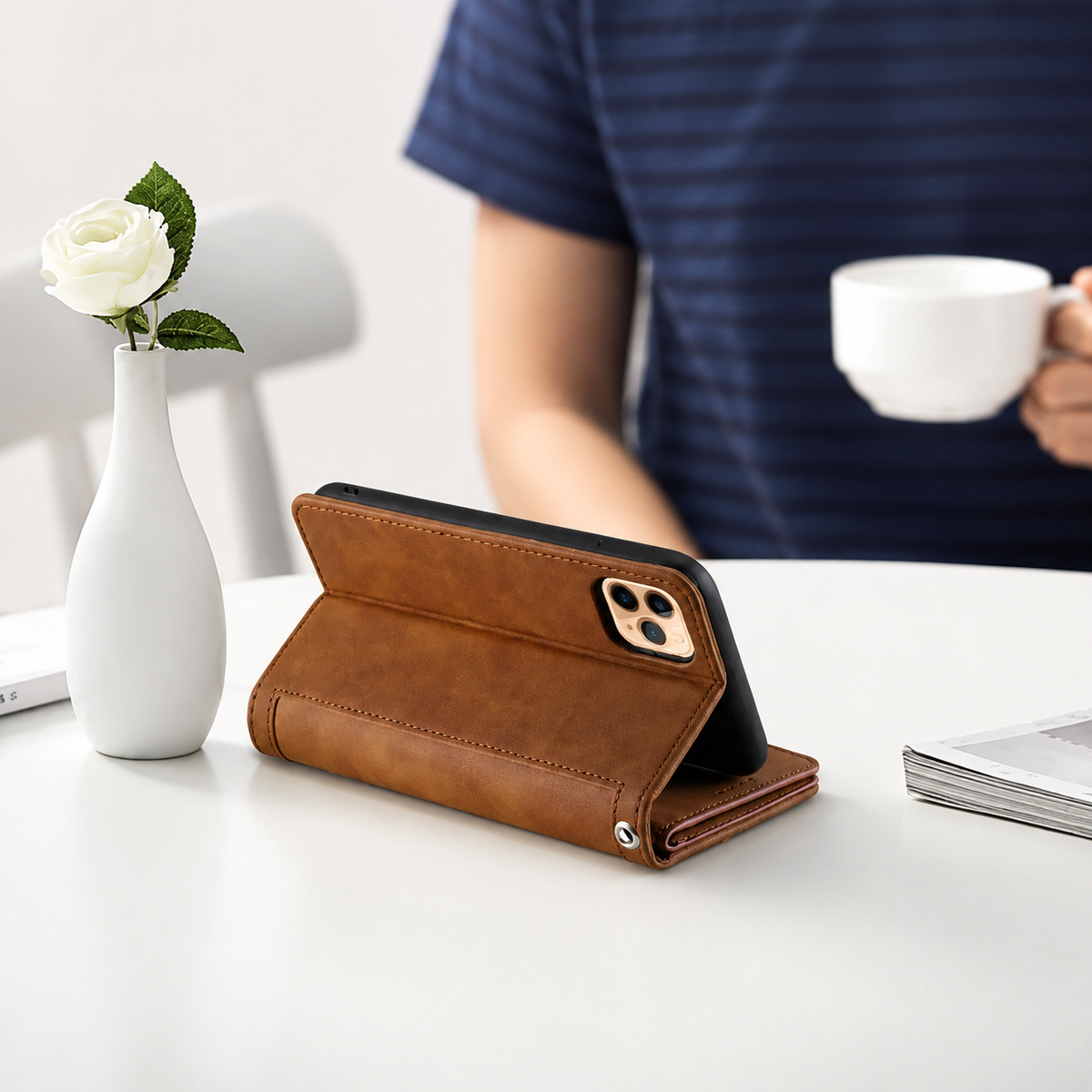Premium iPhone Case Flip Wallet MagSafe Compatible Leather Zipper Card Holder Shockproof Protective Cover Strap Stand Function Camera Lens Protection