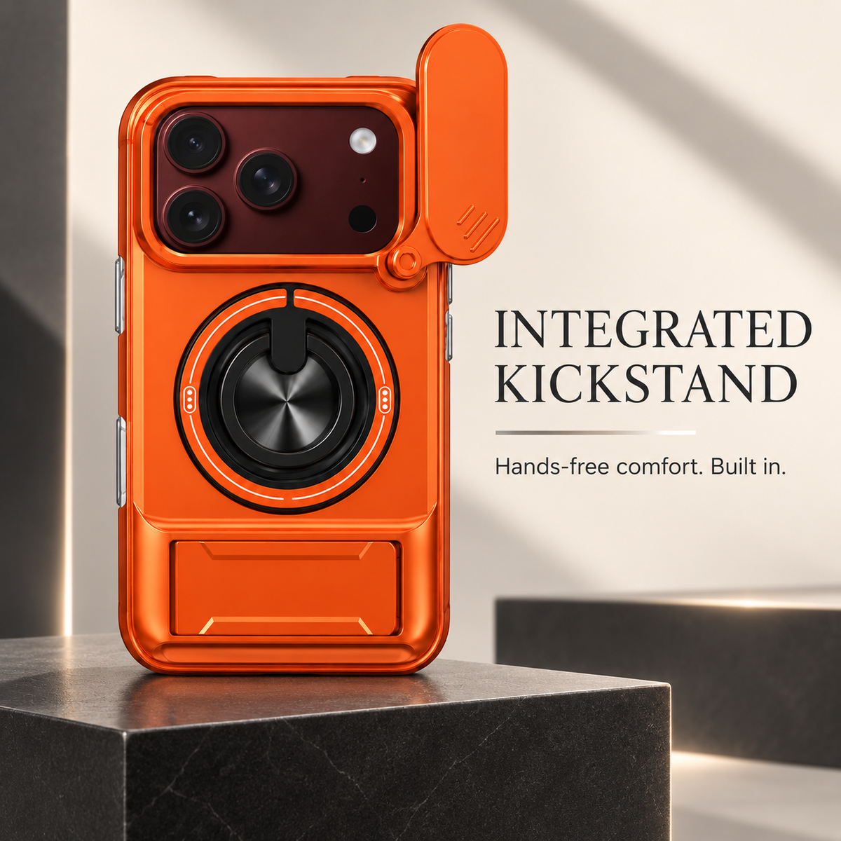 Premium iPhone Case Foldable Armor Slide Camera Lens Protector Magnetic Car Holder Ring Stand Shockproof PC TPU Tough Protective Cover Case Design