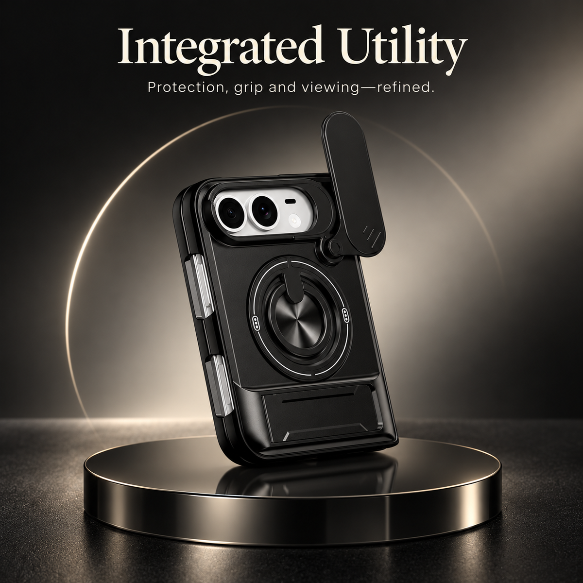 Premium iPhone Case Foldable Armor Slide Camera Lens Protector Magnetic Car Holder Ring Stand Shockproof PC TPU Tough Protective Cover Case Design