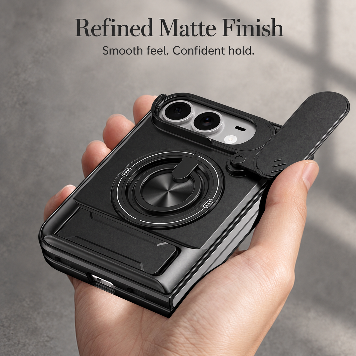 Premium iPhone Case Foldable Armor Slide Camera Lens Protector Magnetic Car Holder Ring Stand Shockproof PC TPU Tough Protective Cover Case Design