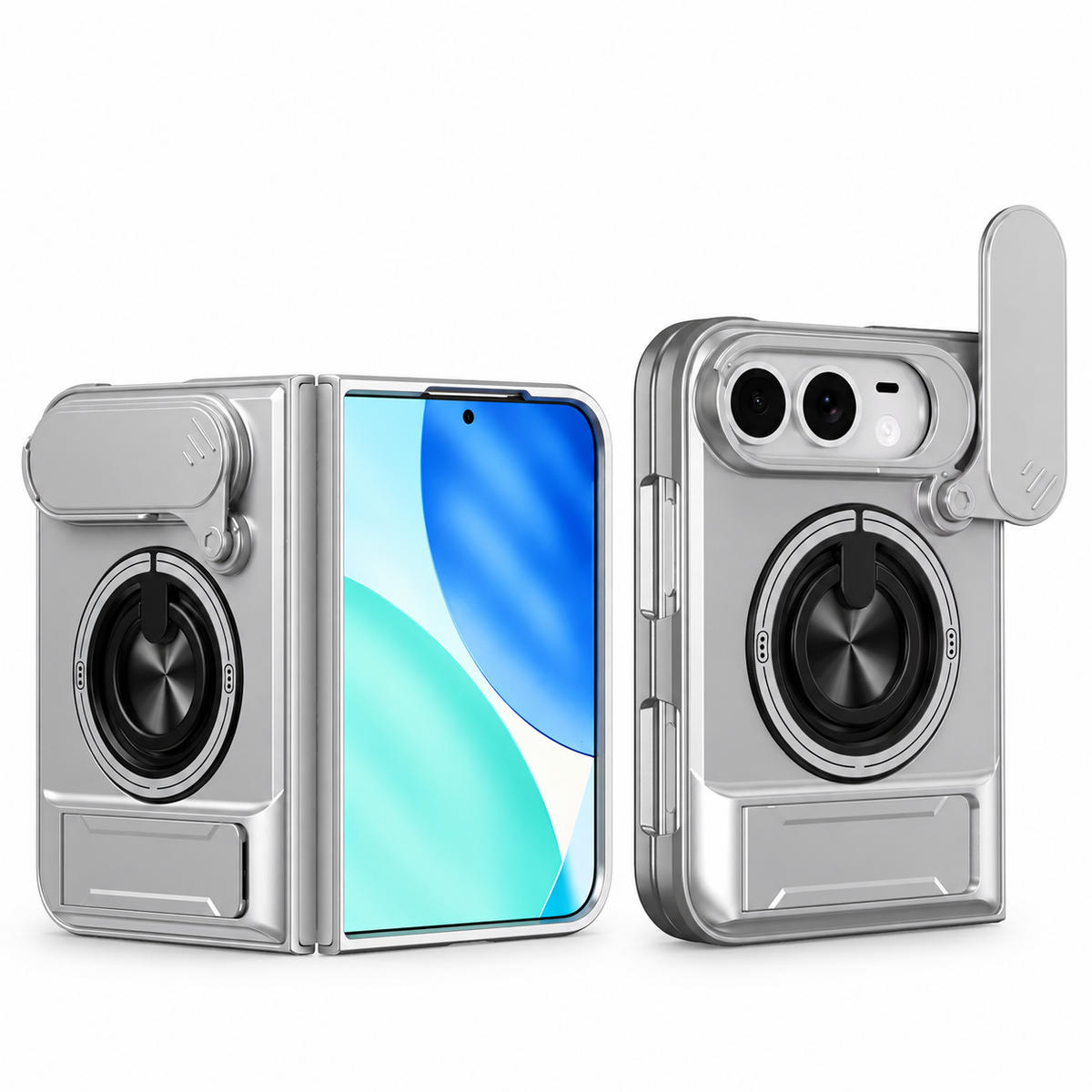 Premium iPhone Case Foldable Armor Slide Camera Lens Protector Magnetic Car Holder Ring Stand Shockproof PC TPU Tough Protective Cover Case Design