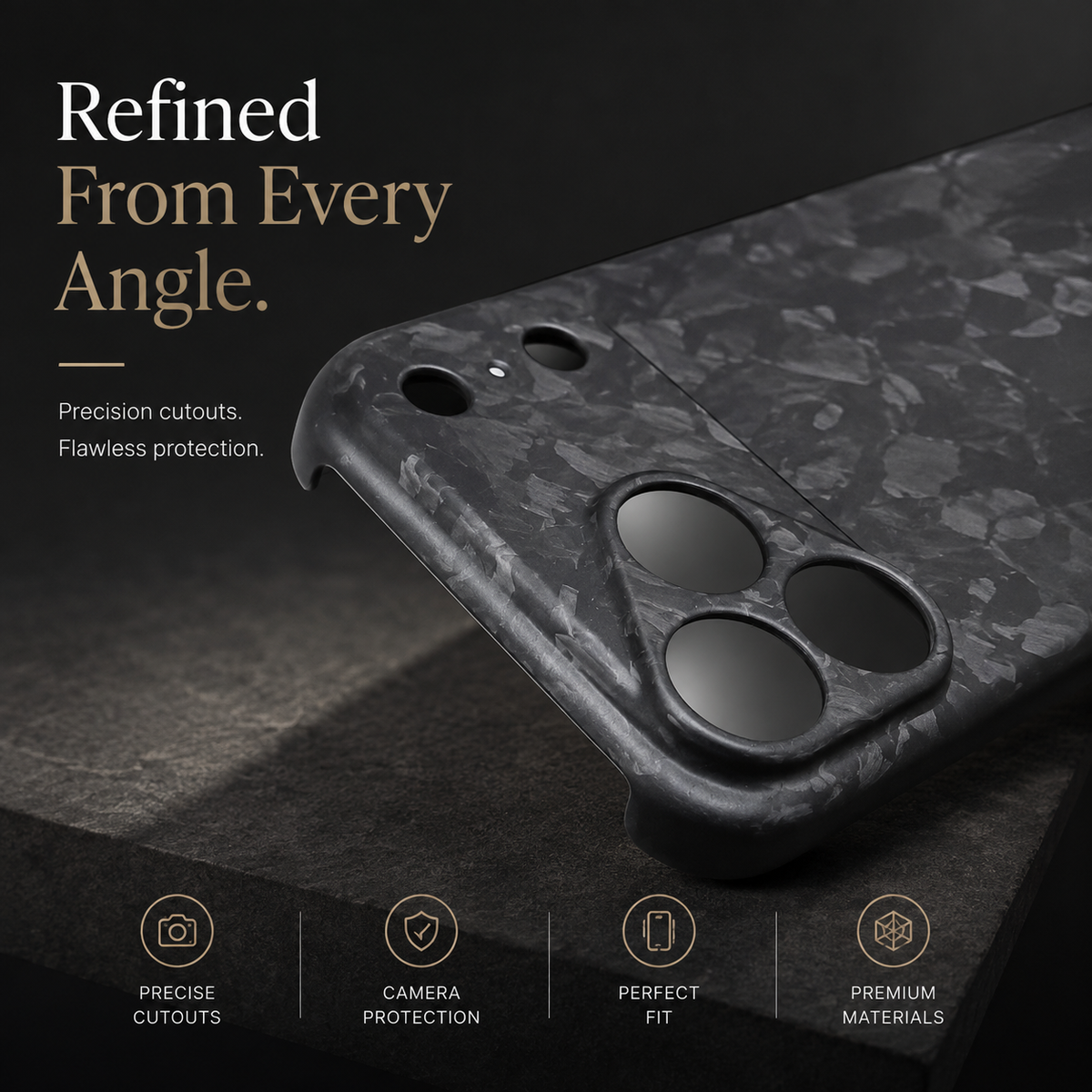 Premium iPhone Case Forged Carbon Fiber Ultra Thin Lightweight Protective Cover Anti Fingerprint Anti Scratch Non Slip Slim Matte Glossy Tough Hard Shell