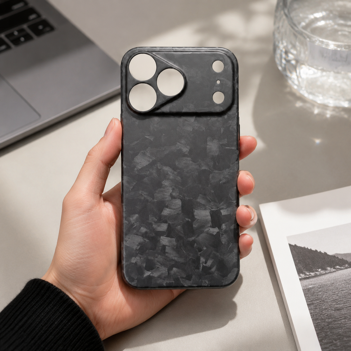 Premium iPhone Case Forged Carbon Fiber Ultra Thin Lightweight Protective Cover Anti Fingerprint Anti Scratch Non Slip Slim Matte Glossy Tough Hard Shell