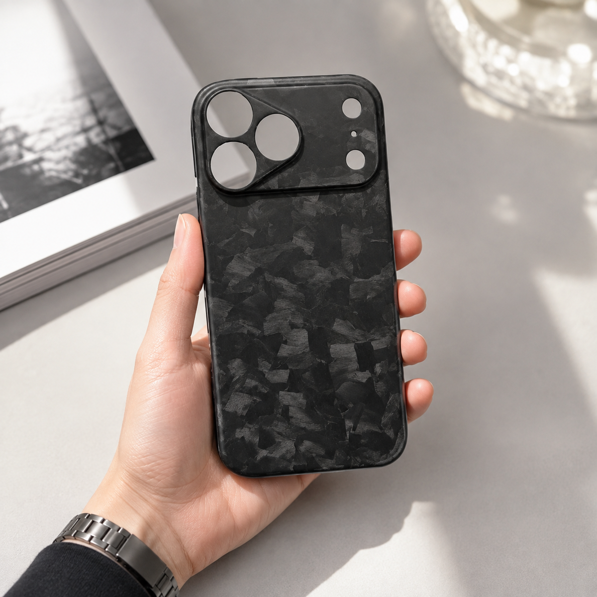 Premium iPhone Case Forged Carbon Fiber Ultra Thin Lightweight Protective Cover Anti Fingerprint Anti Scratch Non Slip Slim Matte Glossy Tough Hard Shell