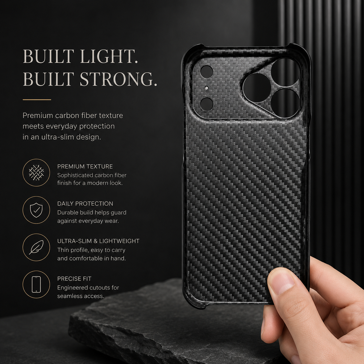 Premium iPhone Case Forged Carbon Fiber Ultra Thin Lightweight Protective Cover Anti Fingerprint Anti Scratch Non Slip Slim Matte Glossy Tough Hard Shell