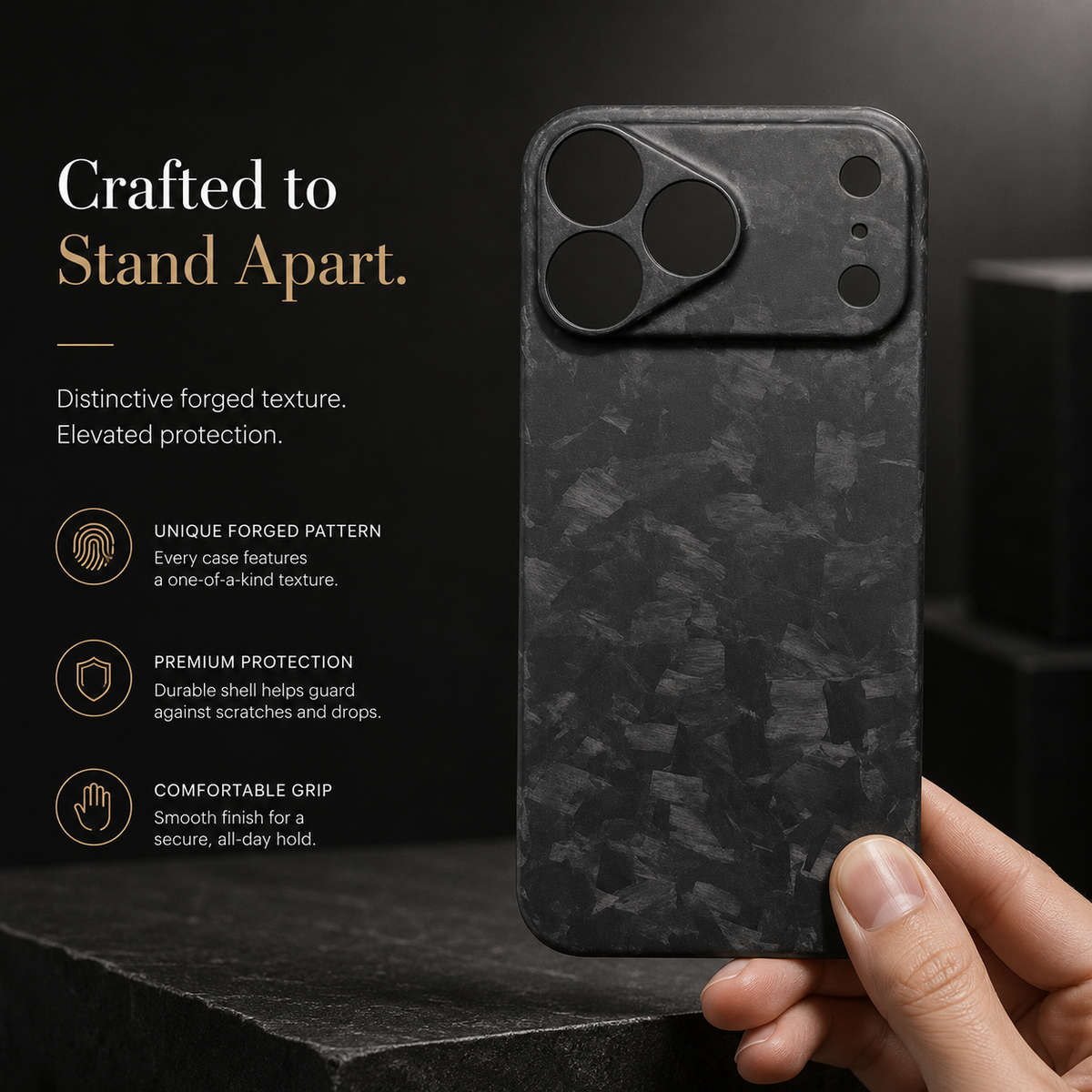 Premium iPhone Case Forged Carbon Fiber Ultra Thin Lightweight Protective Cover Anti Fingerprint Anti Scratch Non Slip Slim Matte Glossy Tough Hard Shell