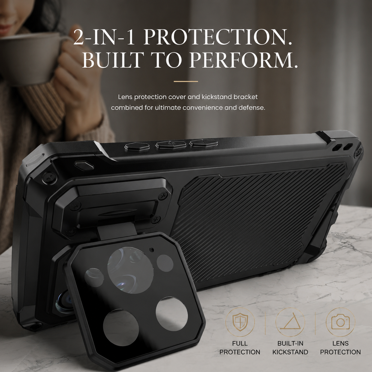 Premium iPhone Case Full Body Rugged Shockproof Protective Cover Screen Protector Sliding Camera Guard Kickstand Anti Slip Heavy Duty Reinforced Armor