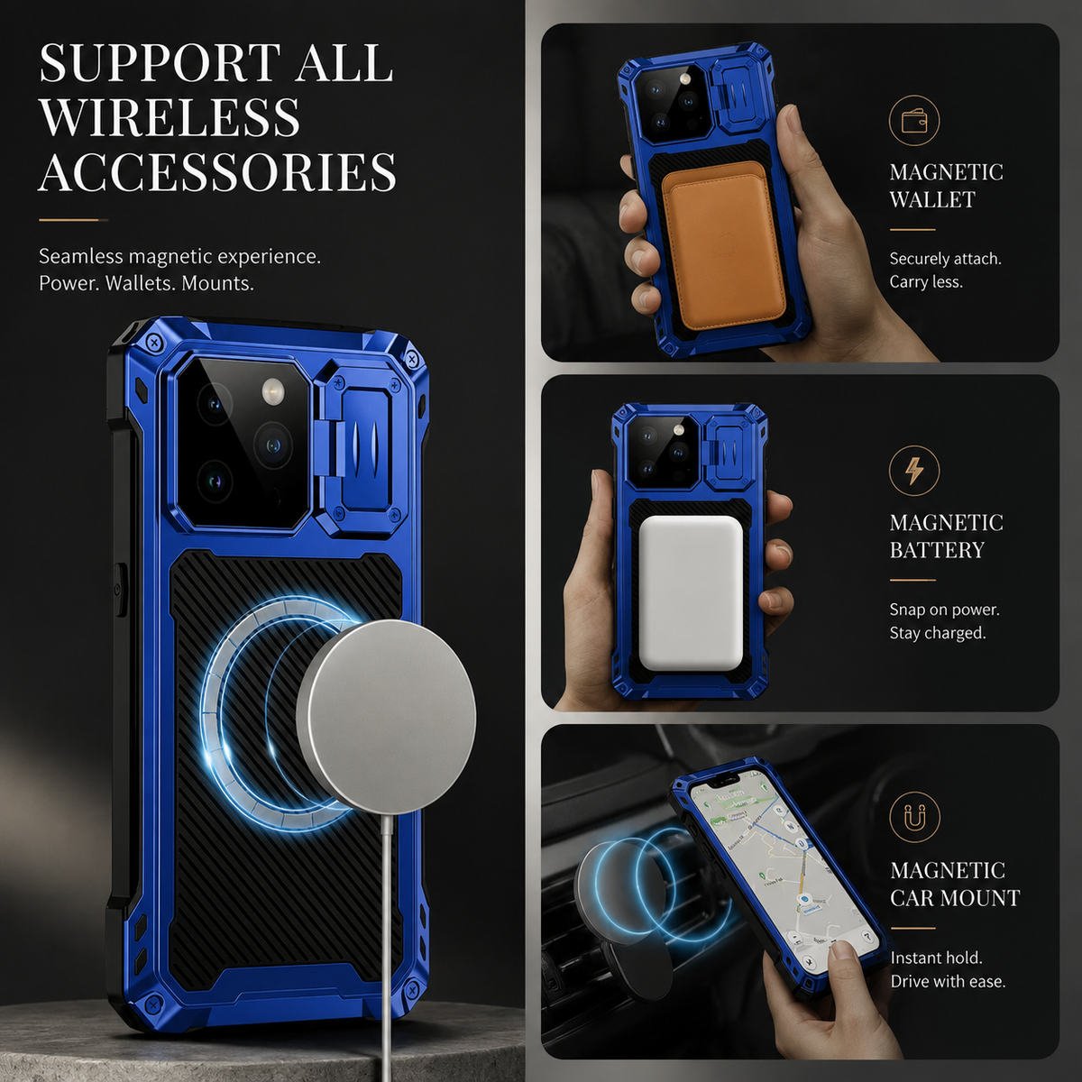 Premium iPhone Case Full Body Rugged Shockproof Protective Cover Screen Protector Sliding Camera Guard Kickstand Anti Slip Heavy Duty Reinforced Armor