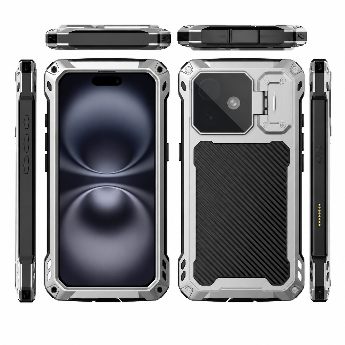 Premium iPhone Case Full Body Rugged Shockproof Protective Cover Screen Protector Sliding Camera Guard Kickstand Anti Slip Heavy Duty Reinforced Armor