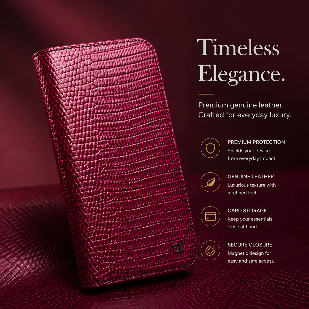 Premium iPhone Case Genuine Cowhide Leather Flip Cover Crocodile Grain Wallet Card Holder Magnetic Closure Shockproof Full Protection Slim Design