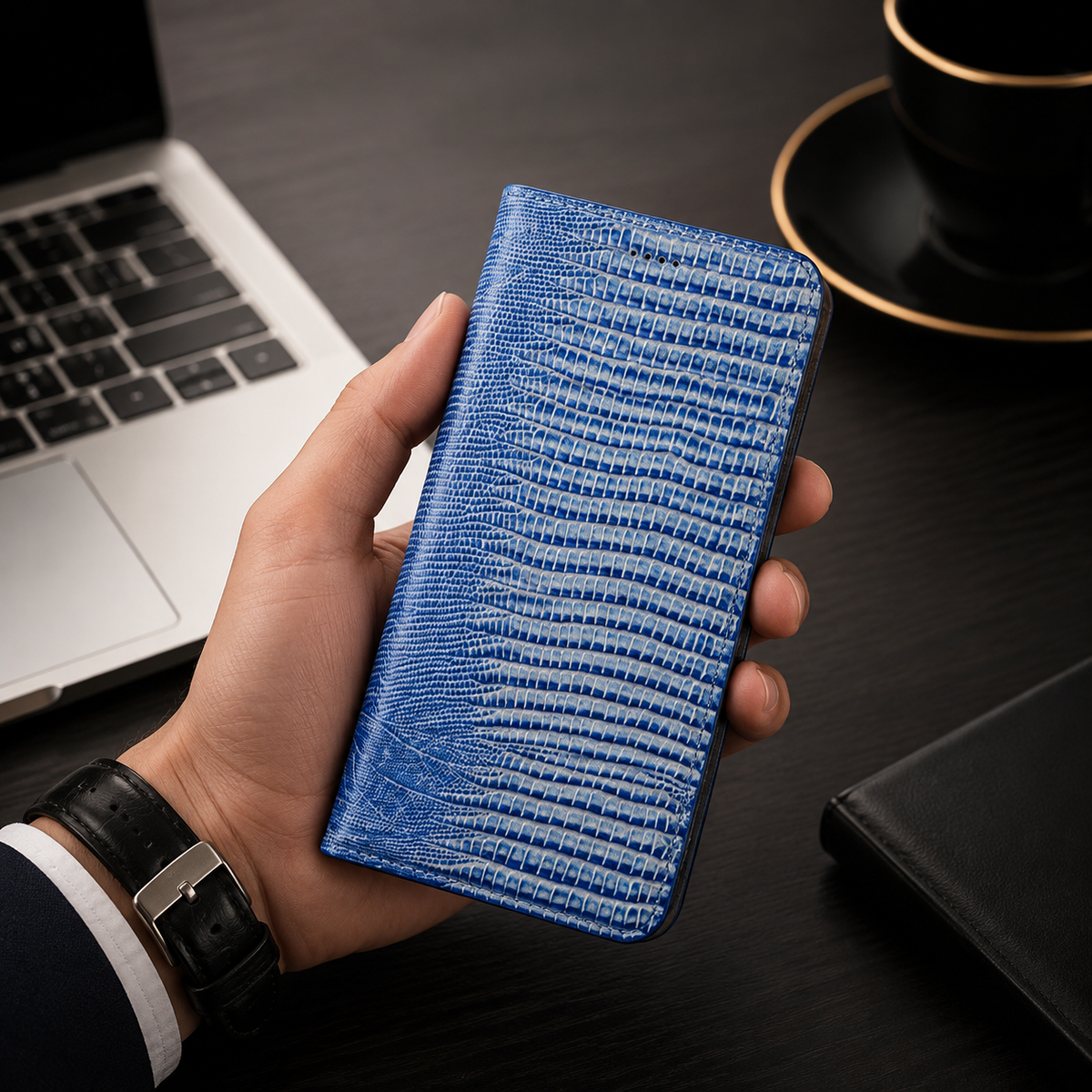 Premium iPhone Case Genuine Cowhide Leather Flip Cover Crocodile Grain Wallet Card Holder Magnetic Closure Shockproof Full Protection Slim Design