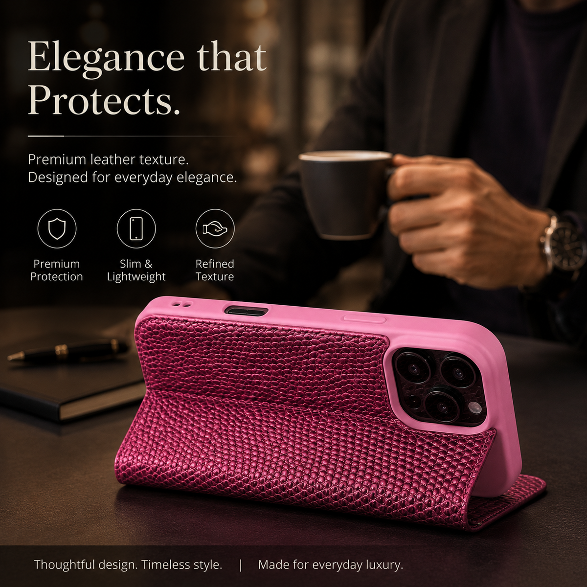 Premium iPhone Case Genuine Cowhide Leather Flip Cover Crocodile Grain Wallet Card Holder Magnetic Closure Shockproof Full Protection Slim Design