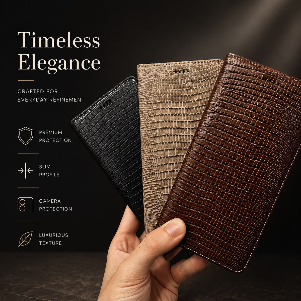 Premium iPhone Case Genuine Cowhide Leather Flip Cover Crocodile Grain Wallet Card Holder Shockproof Full Protection Slim Magnetic Closure Stand Design