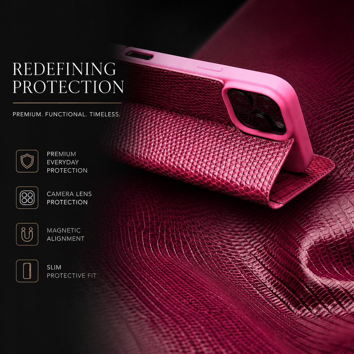 Premium iPhone Case Genuine Cowhide Leather Flip Cover Crocodile Grain Wallet Card Holder Shockproof Full Protection Slim Magnetic Closure Stand Design