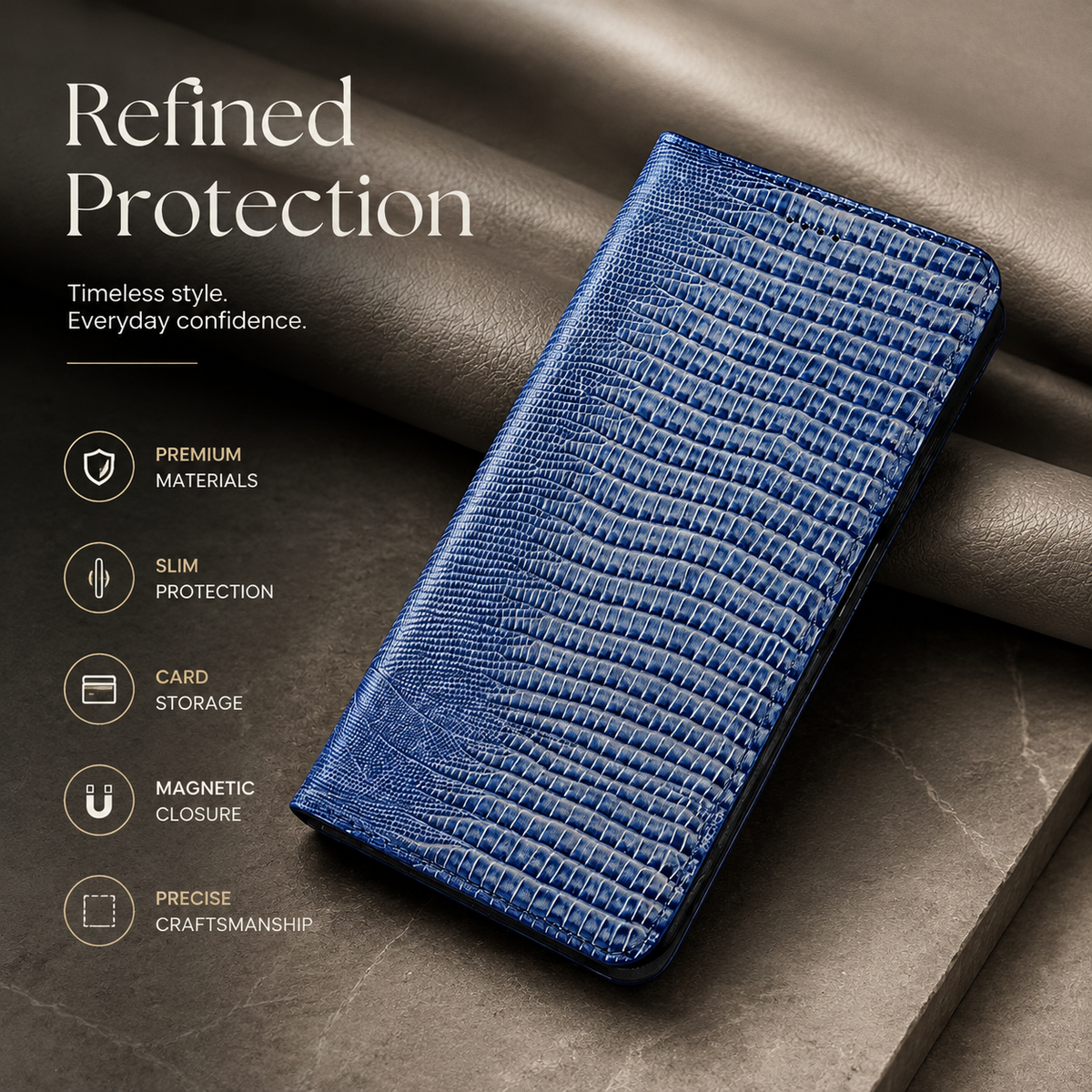 Premium iPhone Case Genuine Cowhide Leather Flip Cover Crocodile Grain Wallet Card Holder Shockproof Full Protection Slim Magnetic Closure Stand Design