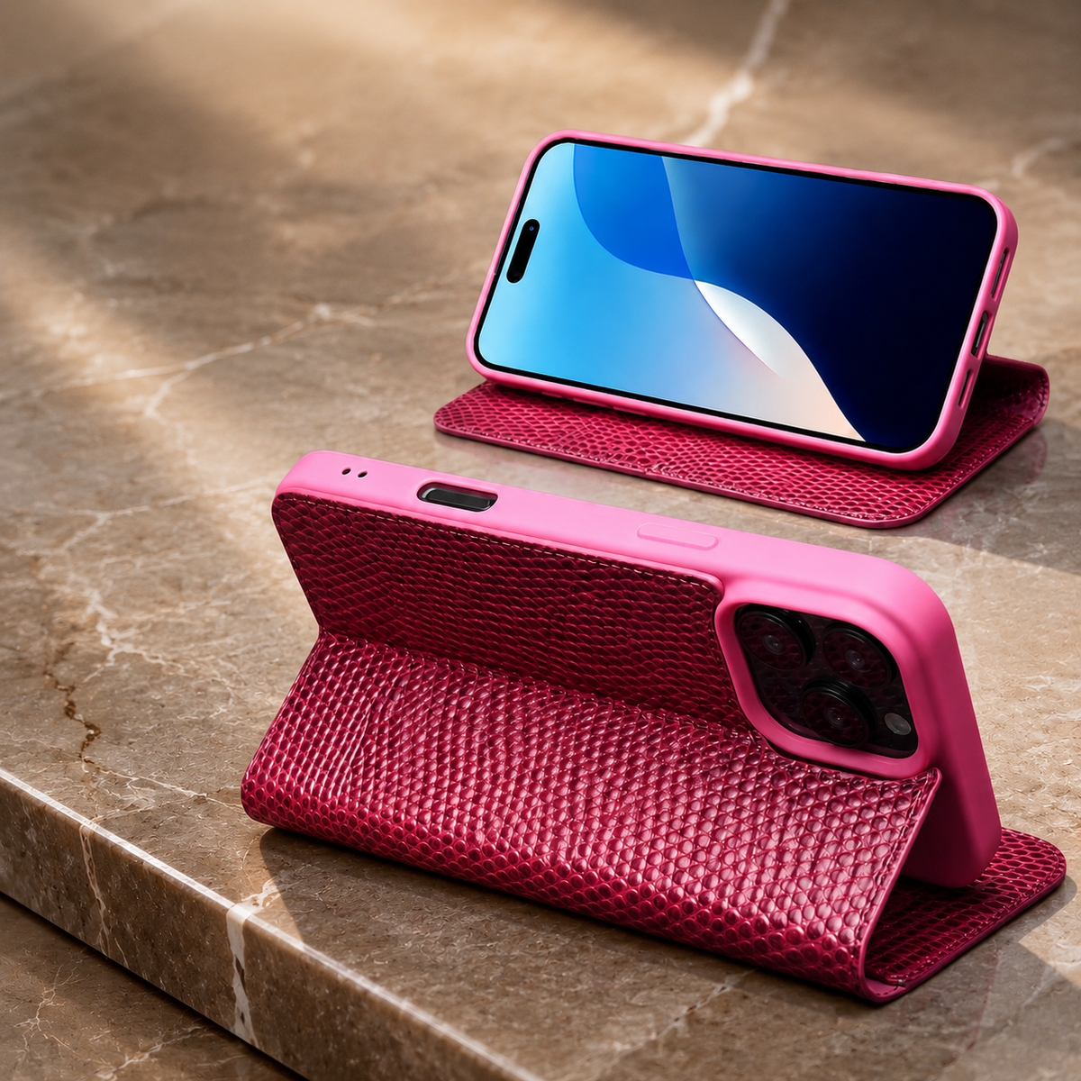 Premium iPhone Case Genuine Cowhide Leather Flip Cover Crocodile Grain Wallet Card Holder Shockproof Full Protection Slim Magnetic Closure Stand Design