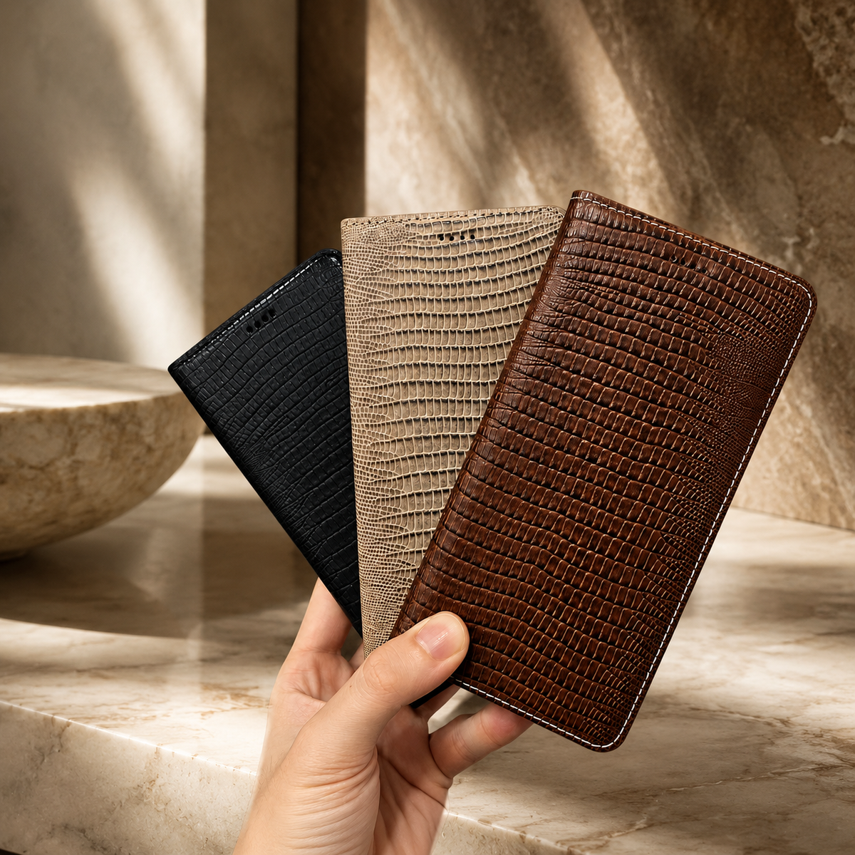 Premium iPhone Case Genuine Cowhide Leather Flip Cover Crocodile Grain Wallet Card Holder Shockproof Full Protection Slim Magnetic Closure Stand Design