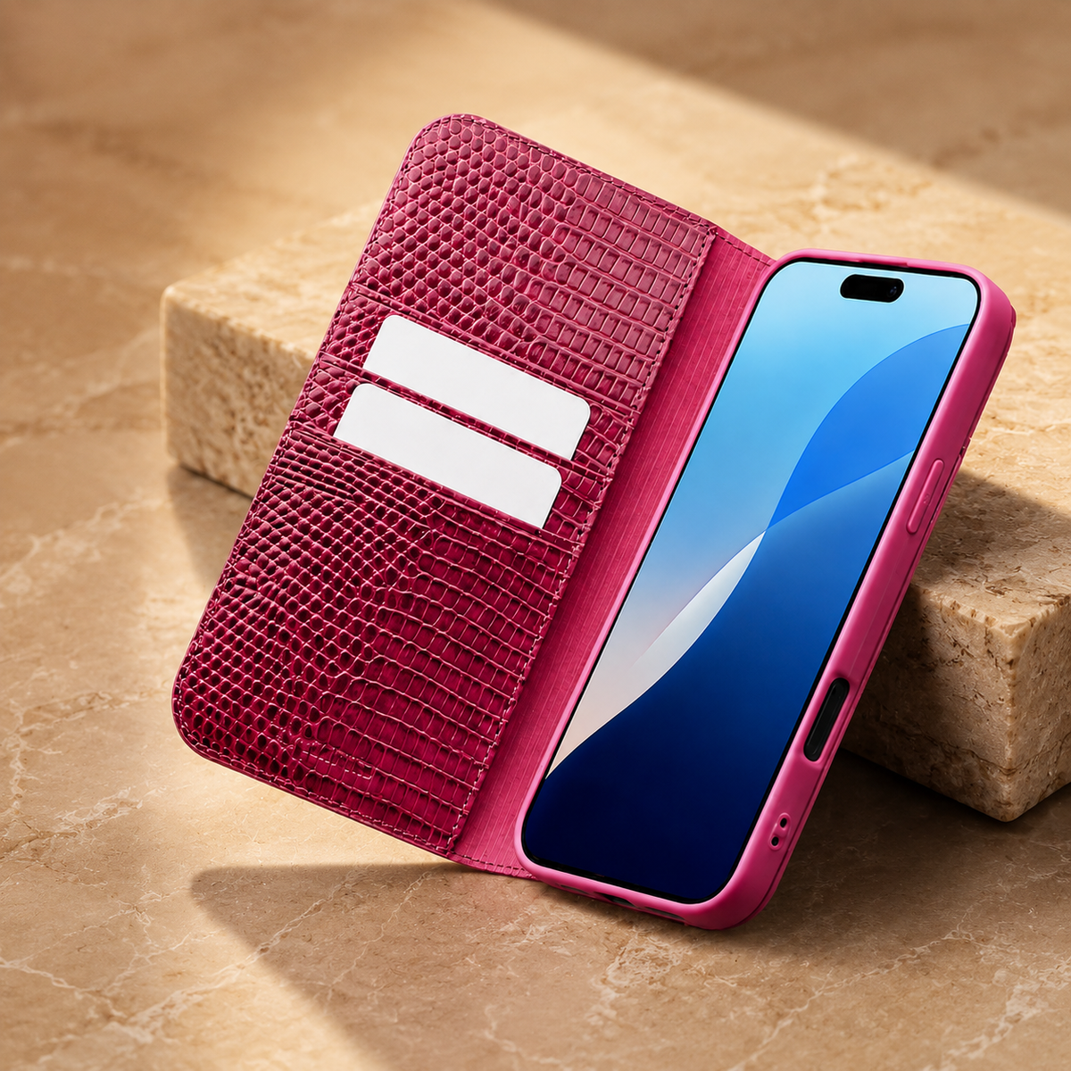 Premium iPhone Case Genuine Cowhide Leather Flip Cover Crocodile Grain Wallet Card Holder Shockproof Full Protection Slim Magnetic Closure Stand Design