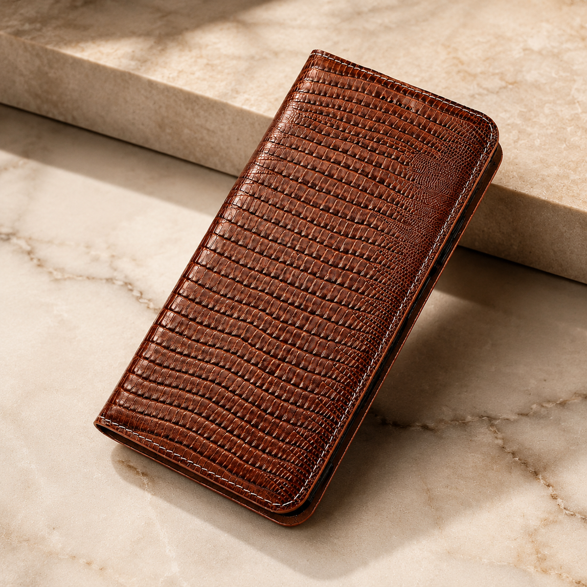 Premium iPhone Case Genuine Cowhide Leather Flip Cover Crocodile Grain Wallet Card Holder Shockproof Full Protection Slim Magnetic Closure Stand Design