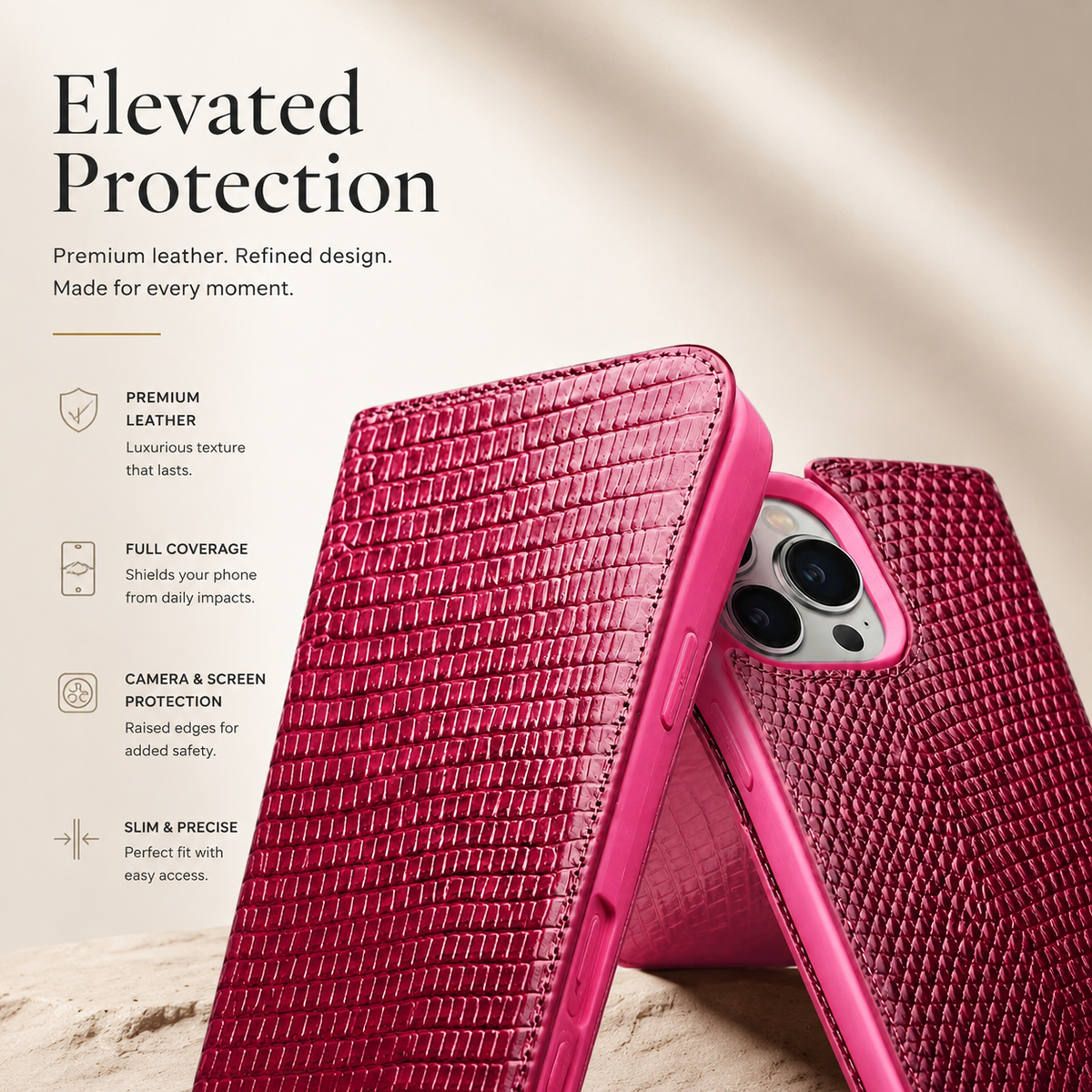 Premium iPhone Case Genuine Cowhide Leather Flip Cover Crocodile Grain Wallet Card Holder Shockproof Full Protection Slim Magnetic Closure Stand Design