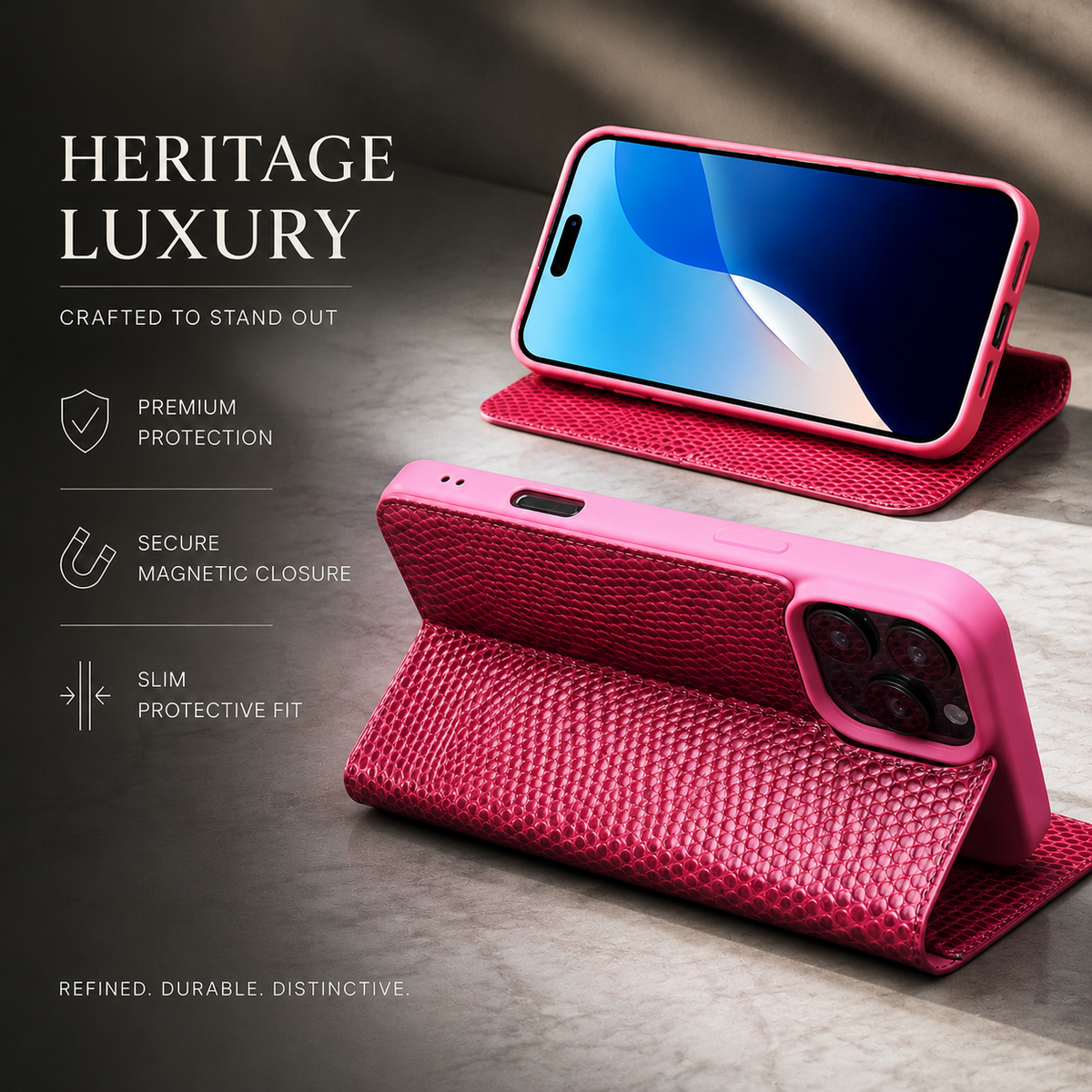 Premium iPhone Case Genuine Cowhide Leather Flip Cover Crocodile Grain Wallet Card Holder Shockproof Full Protection Slim Magnetic Closure Stand Design