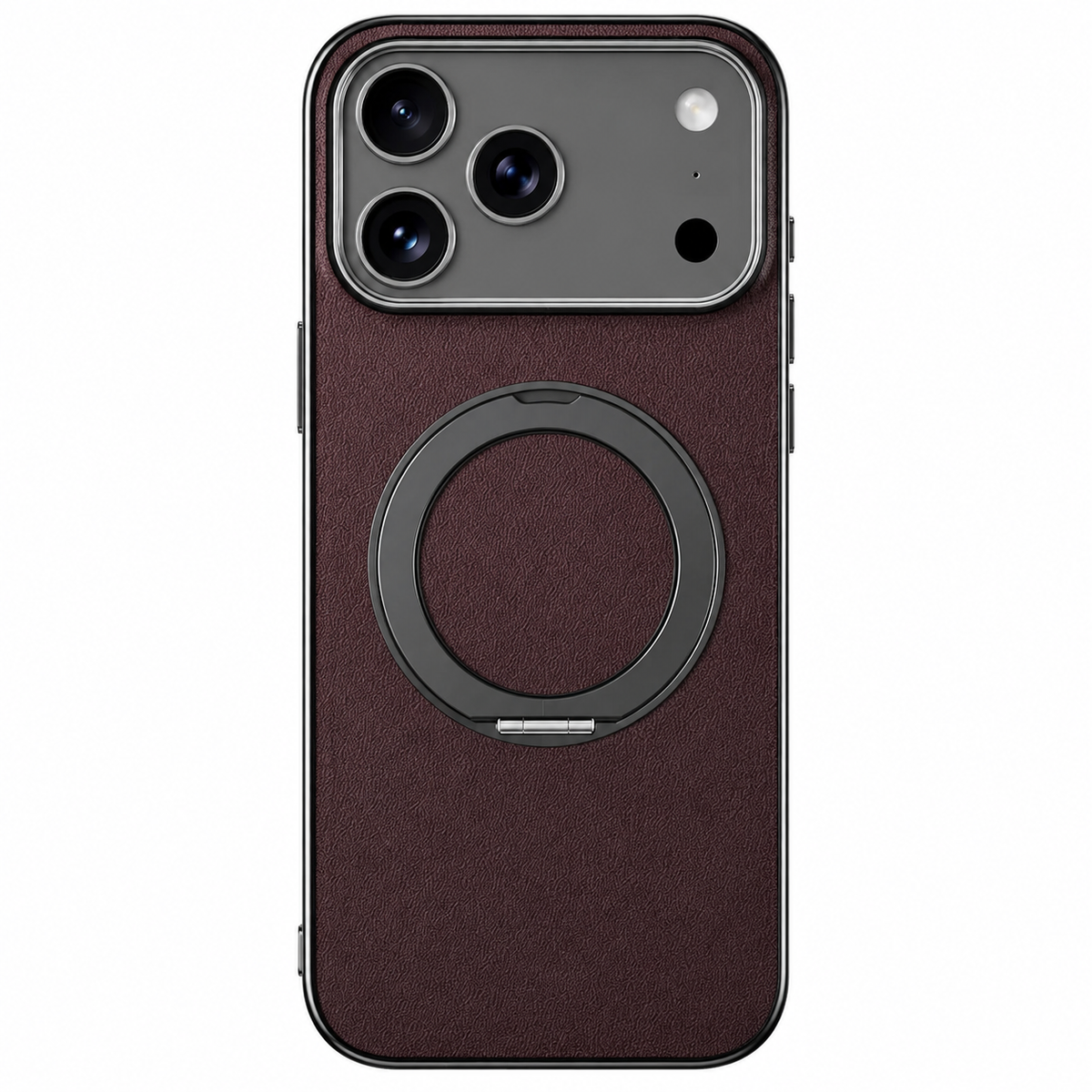Premium iPhone Case Genuine Cowhide Leather Magnetic Ring Kickstand Shockproof Protective Cover PC TPU Camera Lens Protection 360 Rotating Non Slip Slim