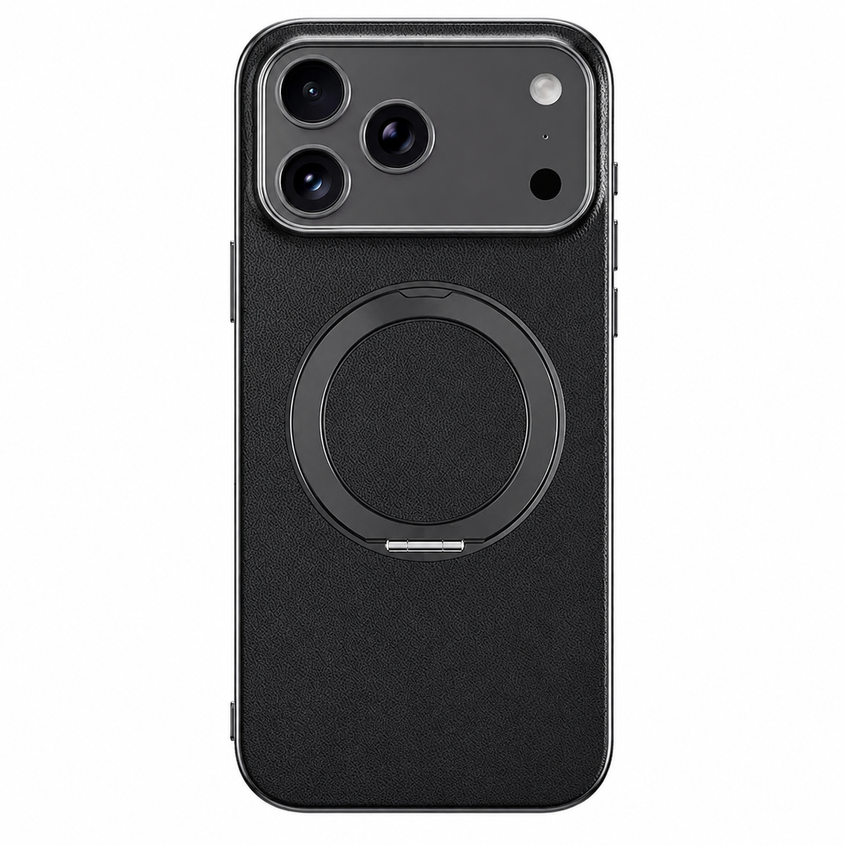 Premium iPhone Case Genuine Cowhide Leather Magnetic Ring Kickstand Shockproof Protective Cover PC TPU Camera Lens Protection 360 Rotating Non Slip Slim